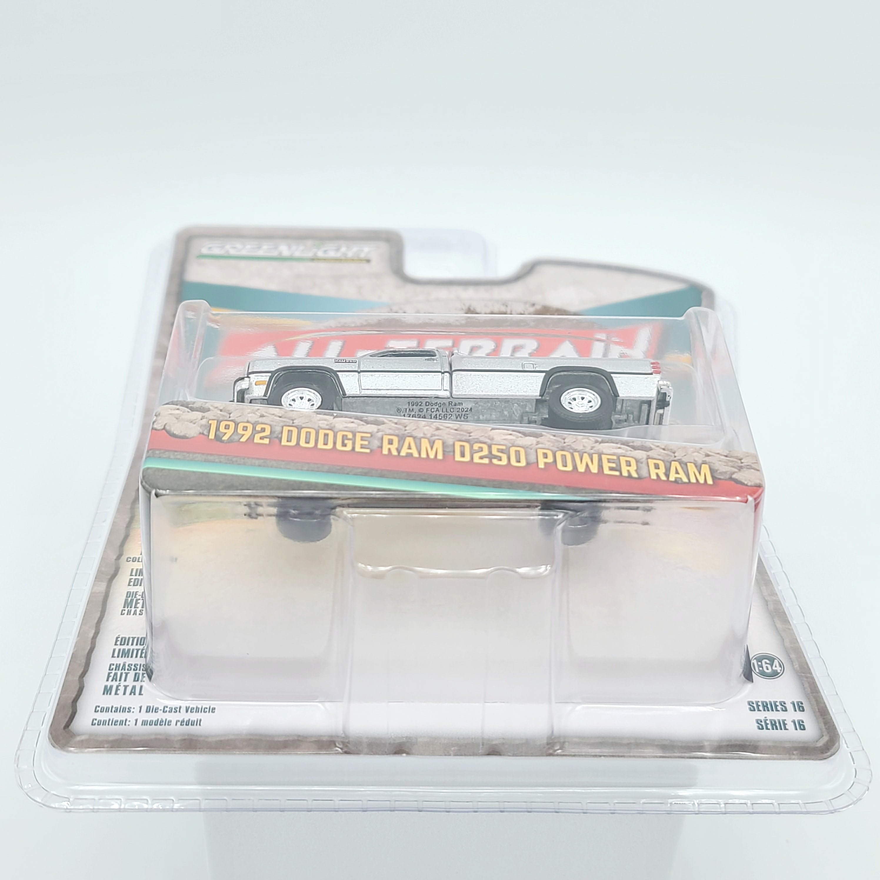 GreenLight '92 Dodge Ram D250 Power Ram Lifted w/ Rollbar - 1:64 scale, Sterling Silver (2024 All Terrain Series 16)