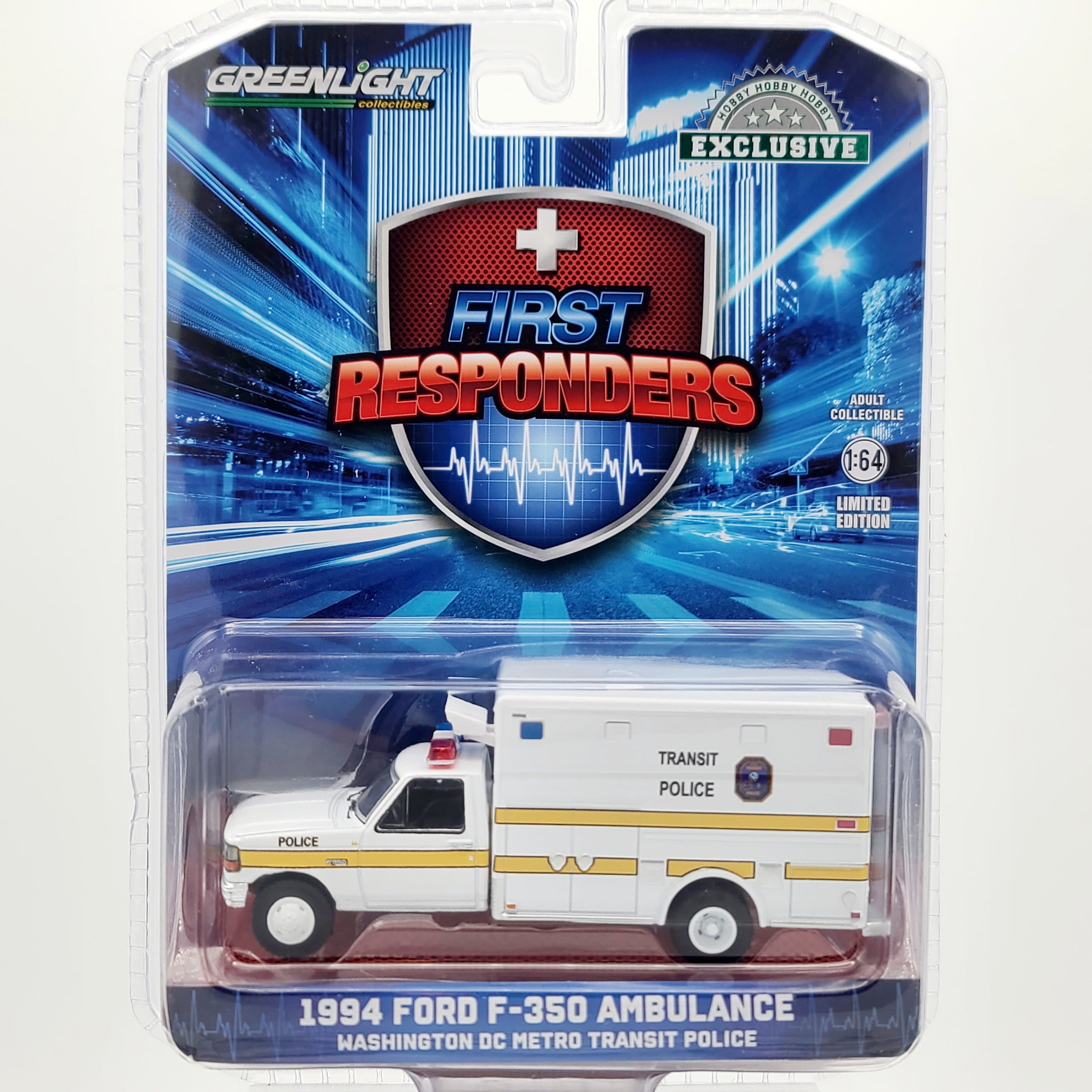 GreenLight '94 Ford F-350 Ambulance "Washington DC Metro Transit Police" - 1:64 scale (2024 Hobby Exclusive)