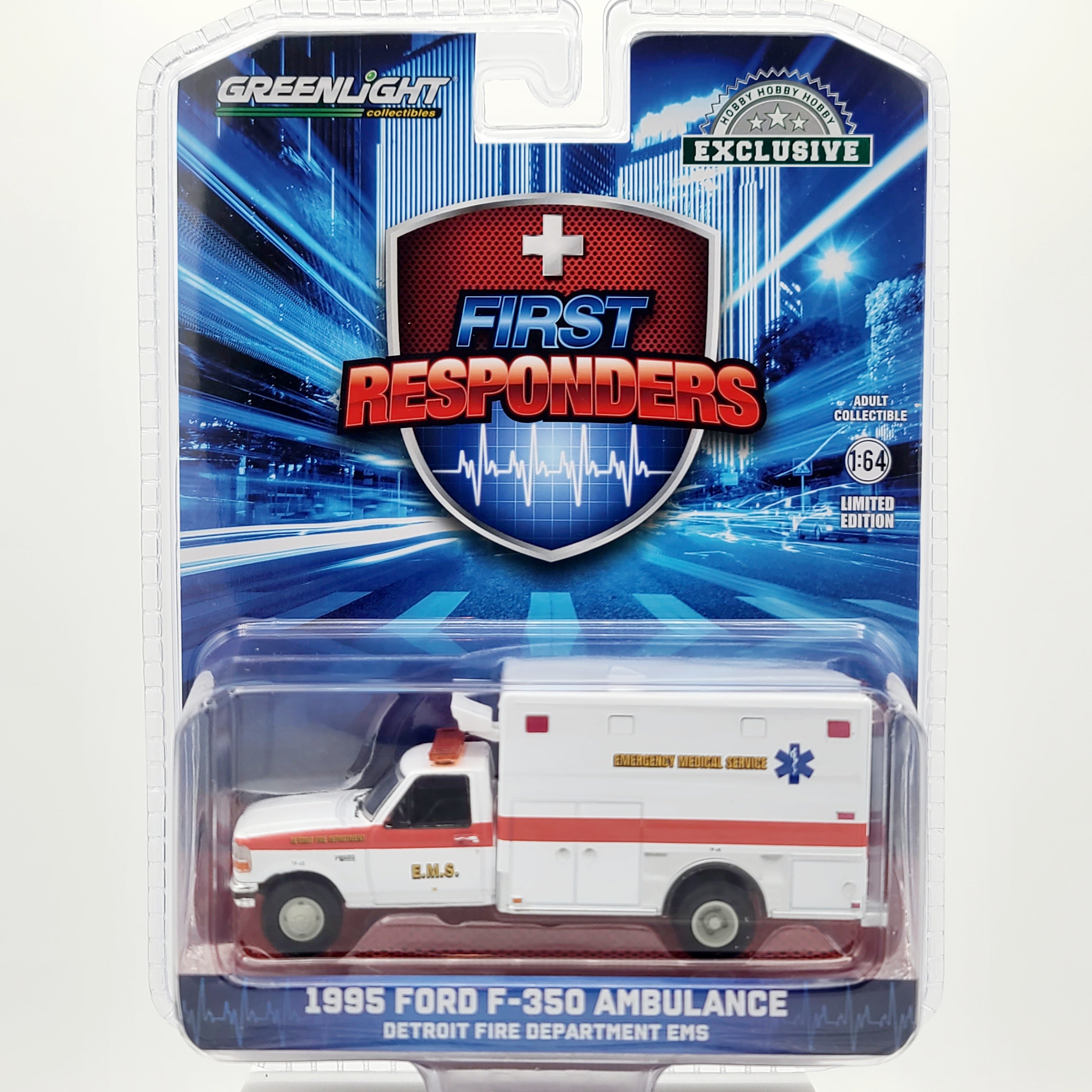 GreenLight '95 Ford F-350 Ambulance "Detroit Fire Department EMS" - 1:64 scale (2024 Hobby Exclusive)