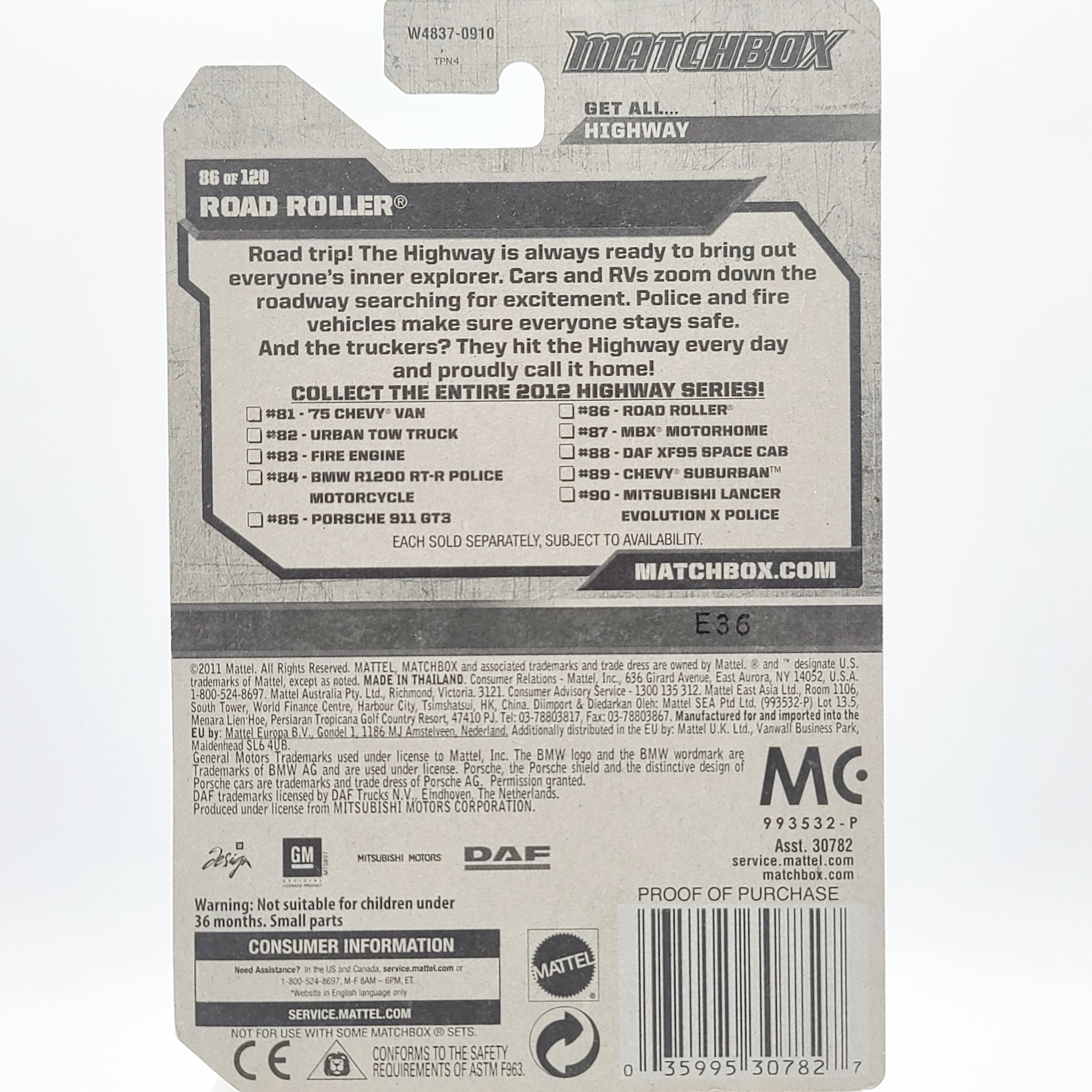 Matchbox Road Roller "INC Construction" (2012 MBX Basic - Highway)