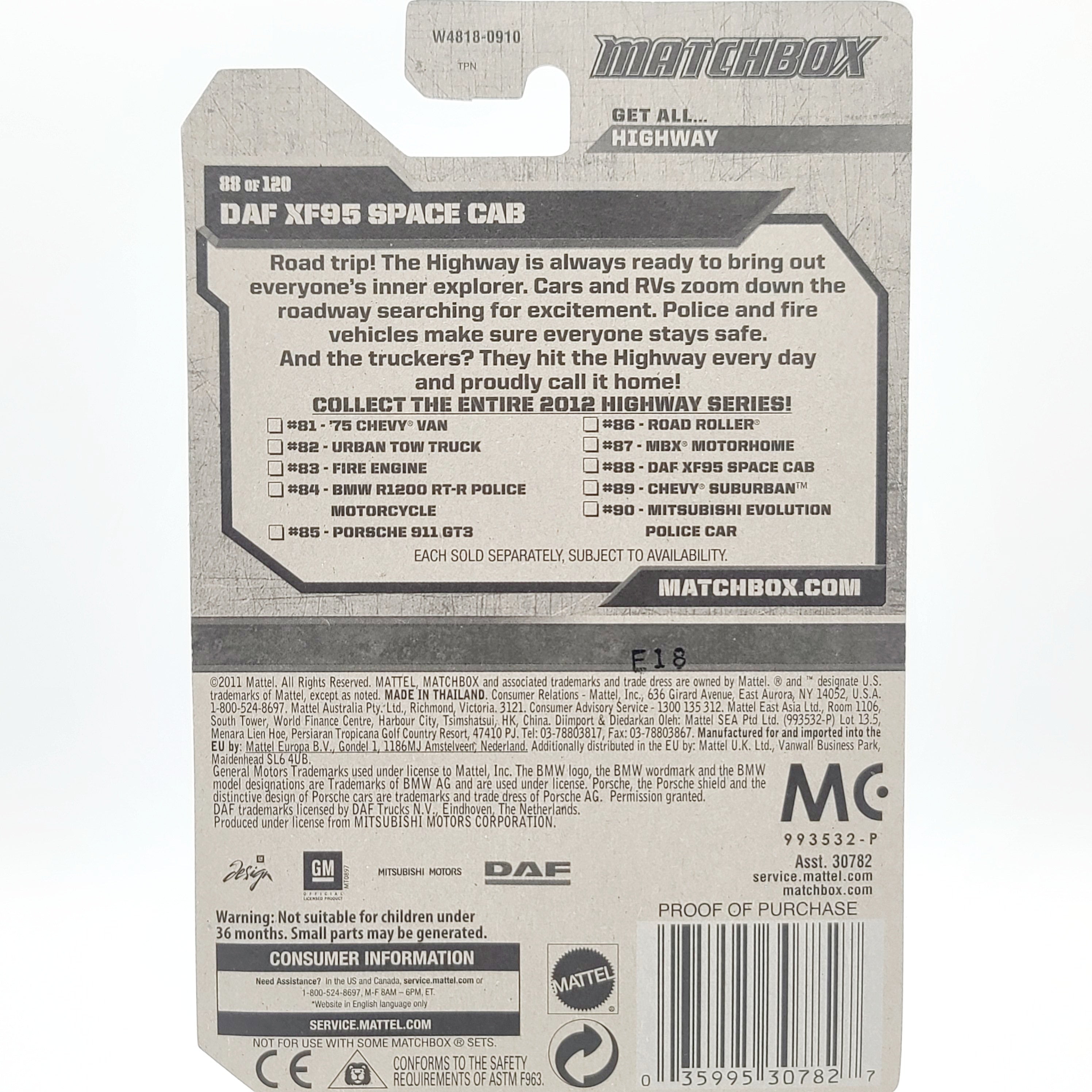 Matchbox DAF XF95 Semi Cab "INC Construction" (2012 MBX Basic - Highway)