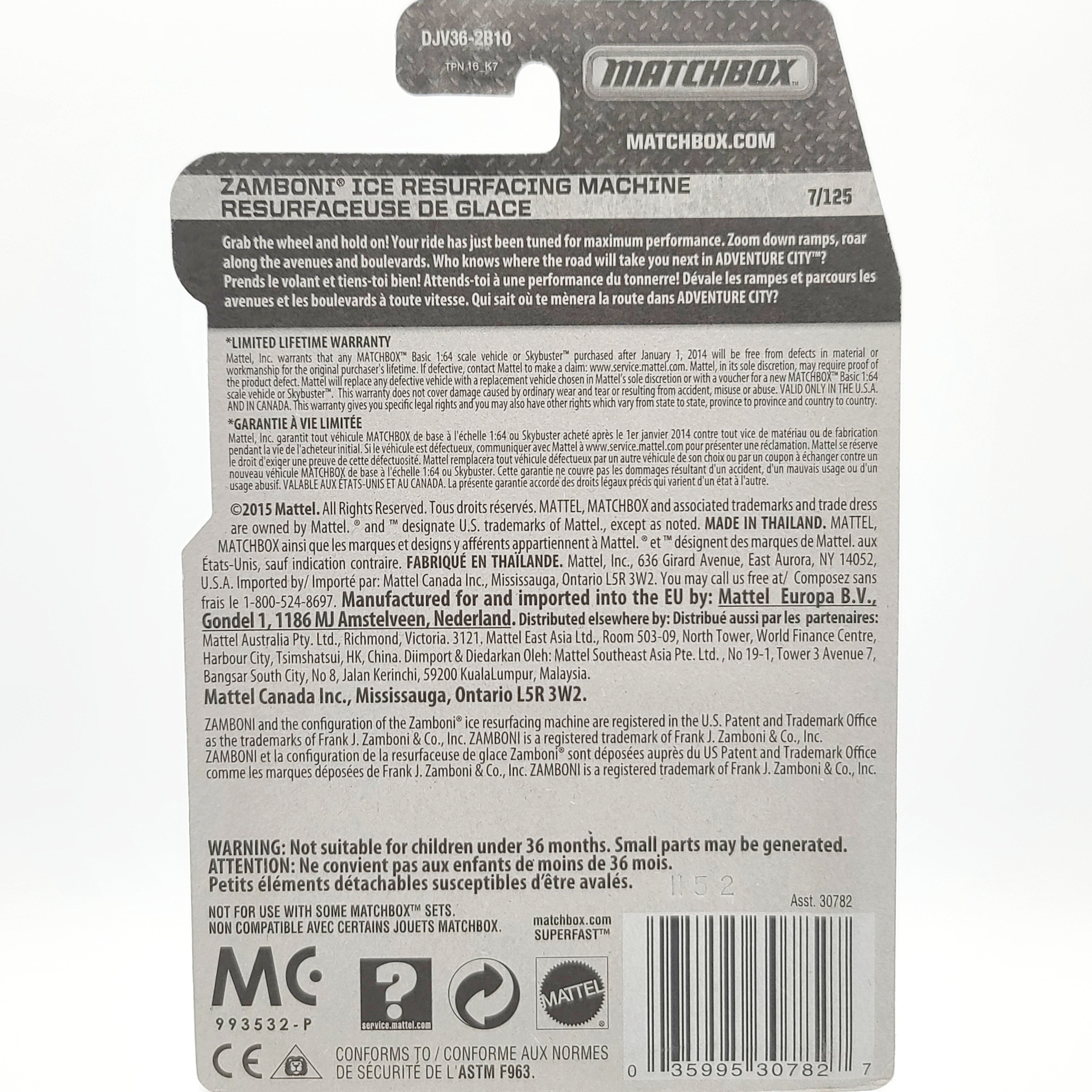 Matchbox Zamboni Ice Resurfacing Machine (2015 MBX Basic - Adventure City)