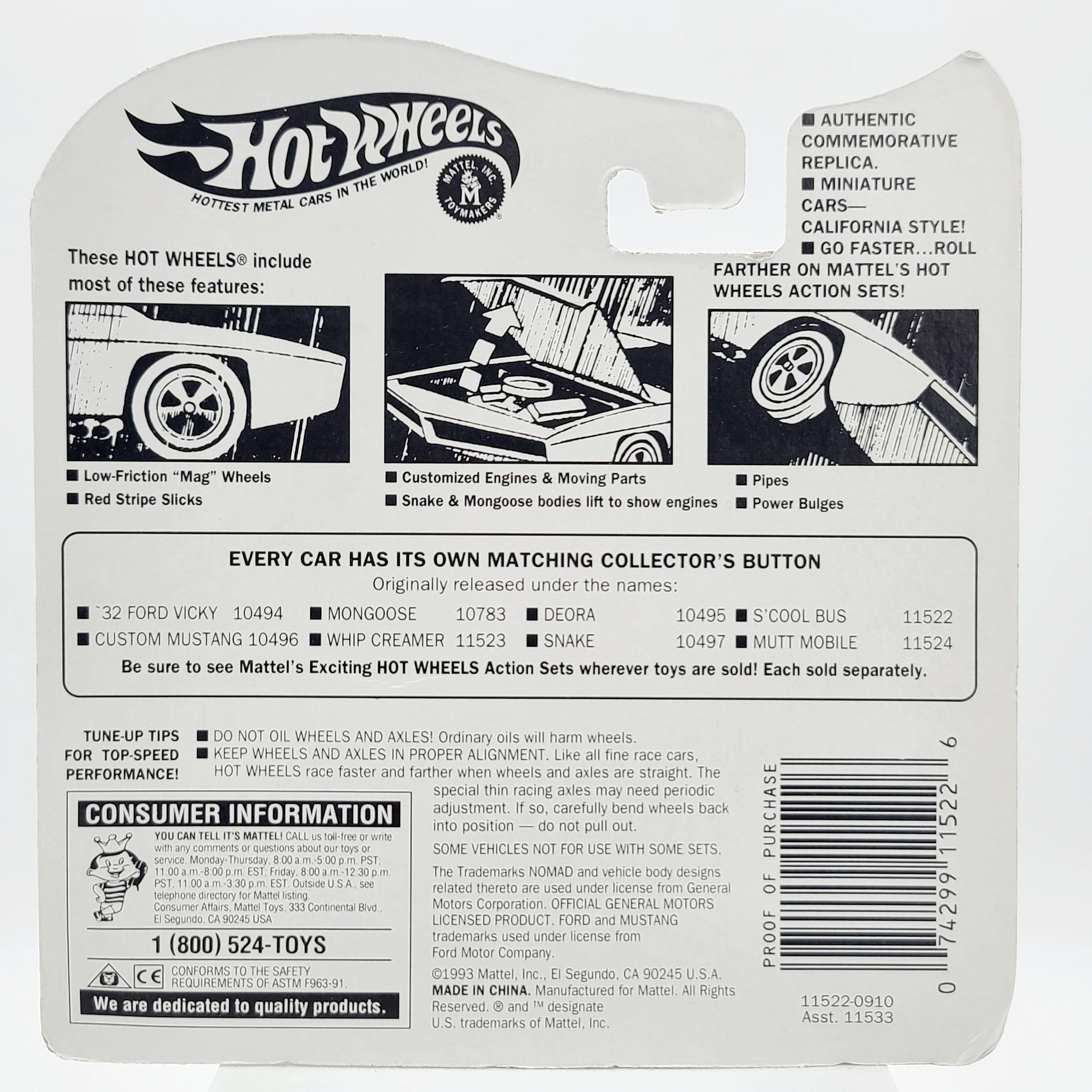 Hot Wheels S'Cool Bus replica w/ button (1993 HW Vintage Collection - Exclusive Series II)
