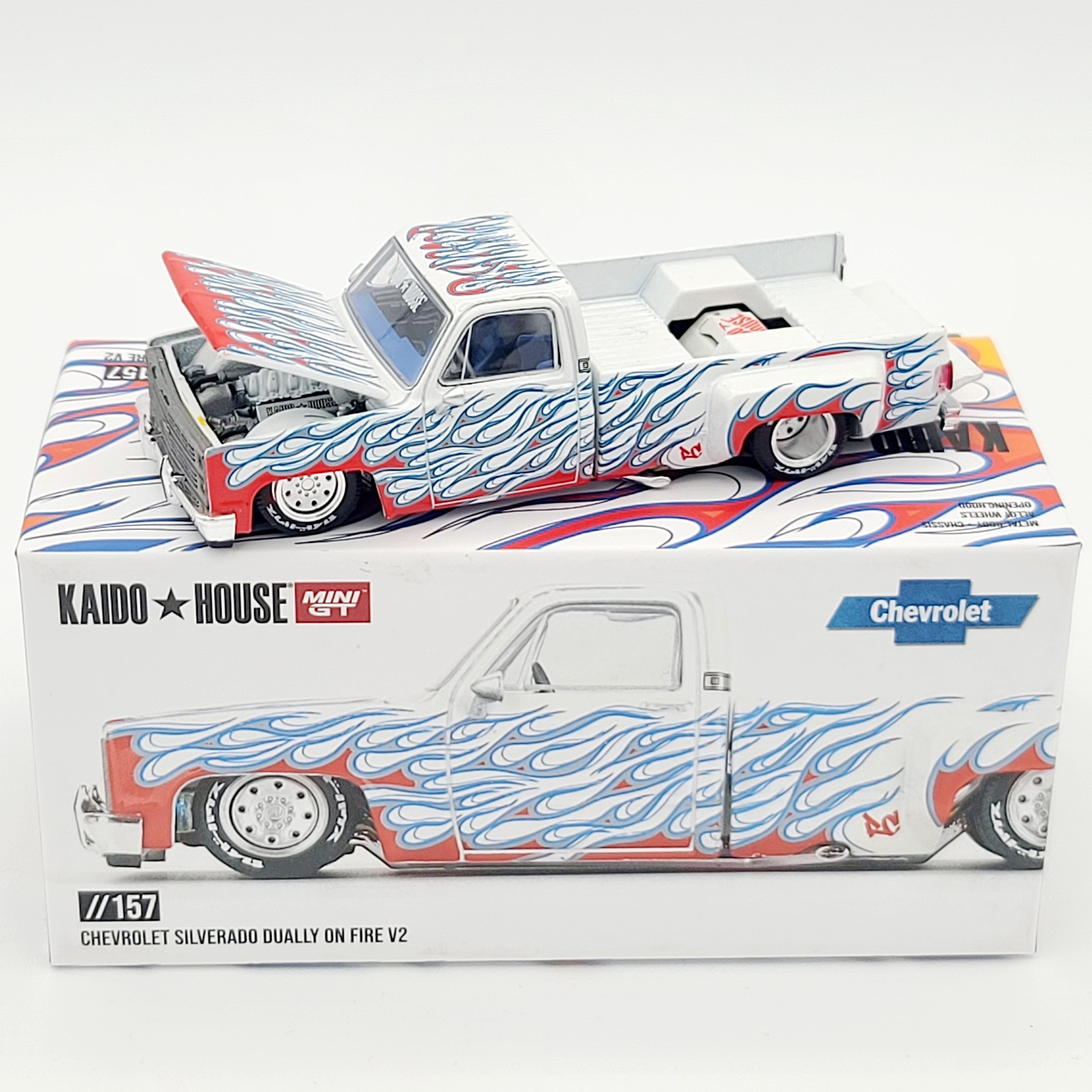 Kaido House x Mini GT Chevrolet Silverado Dually On Fire V2 - 1:64 scale (2025 Limited Edition)