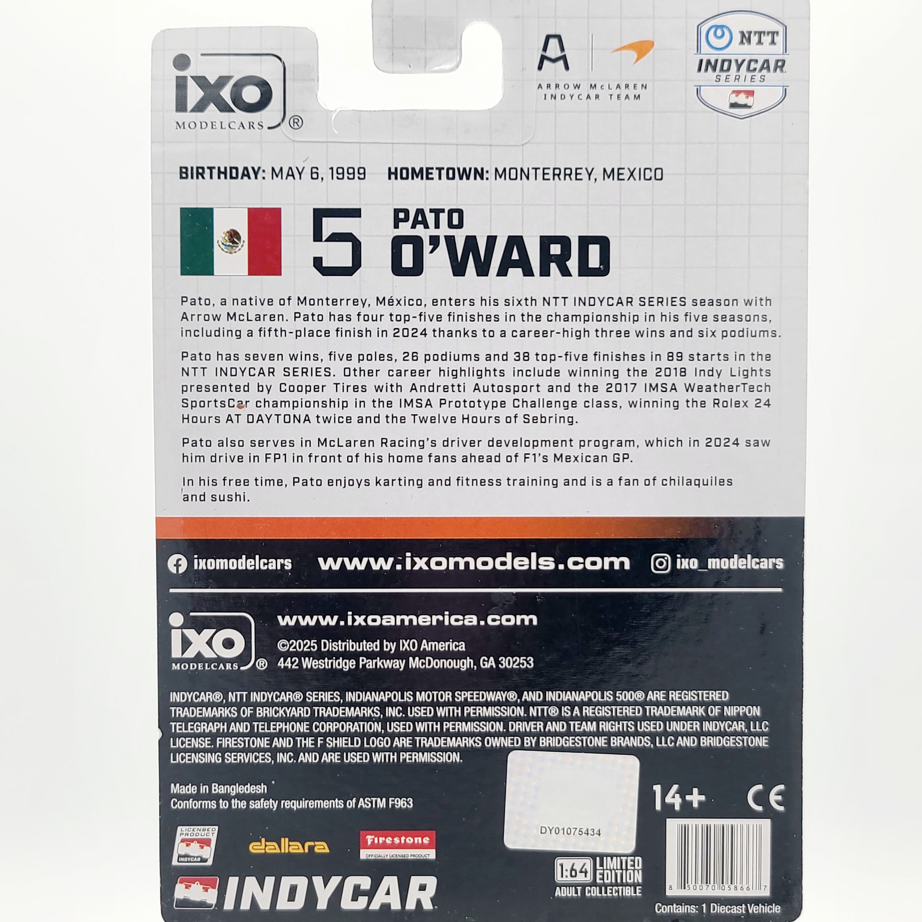IXO Model Cars - McLaren #5 Pato O'Ward "Arrow", 1:64 scale (2025 NTT INDYCAR Series)