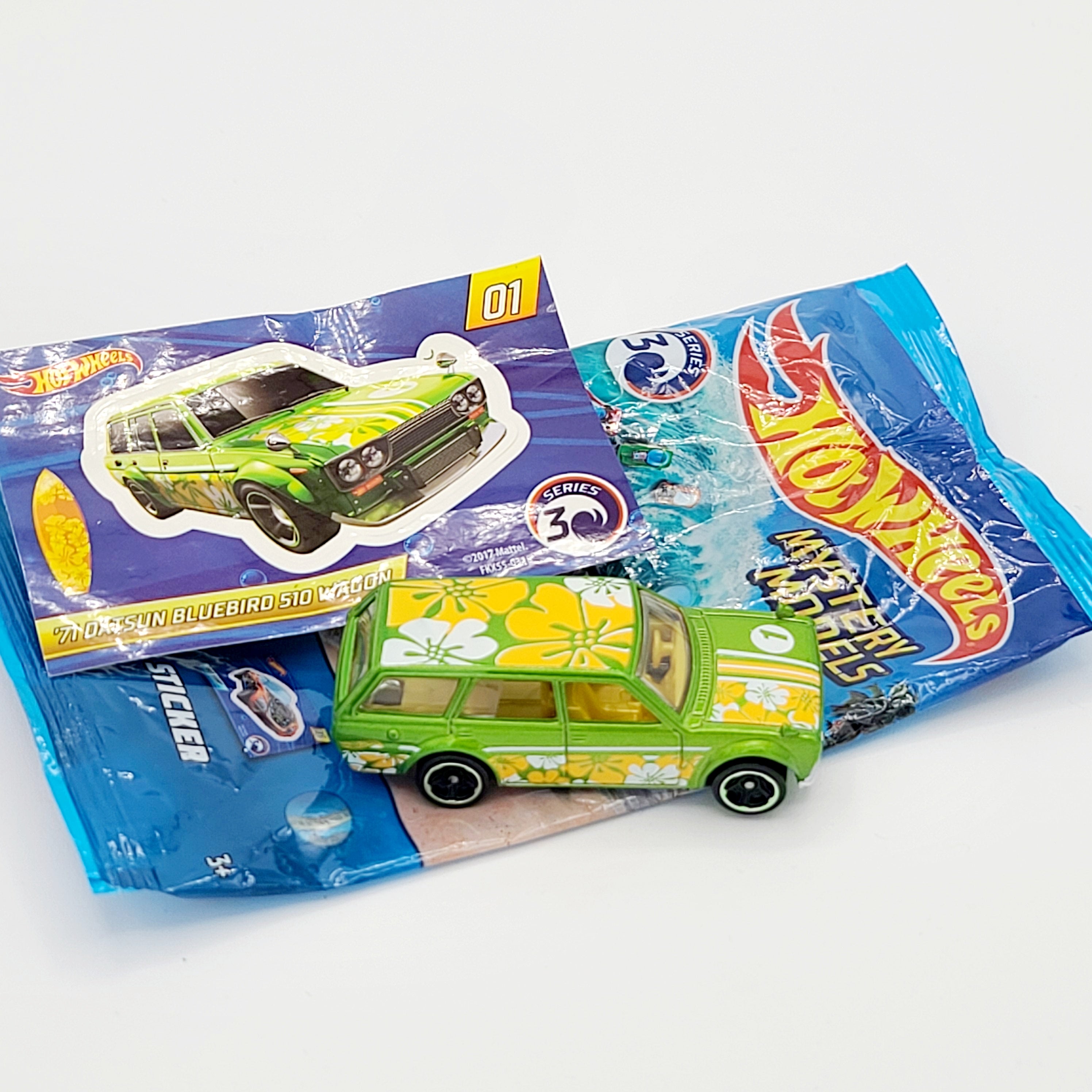 Hot Wheels '71 Datsun Bluebird 510 Wagon w/ original baggie, sticker (2018 HW Mystery Series 3)