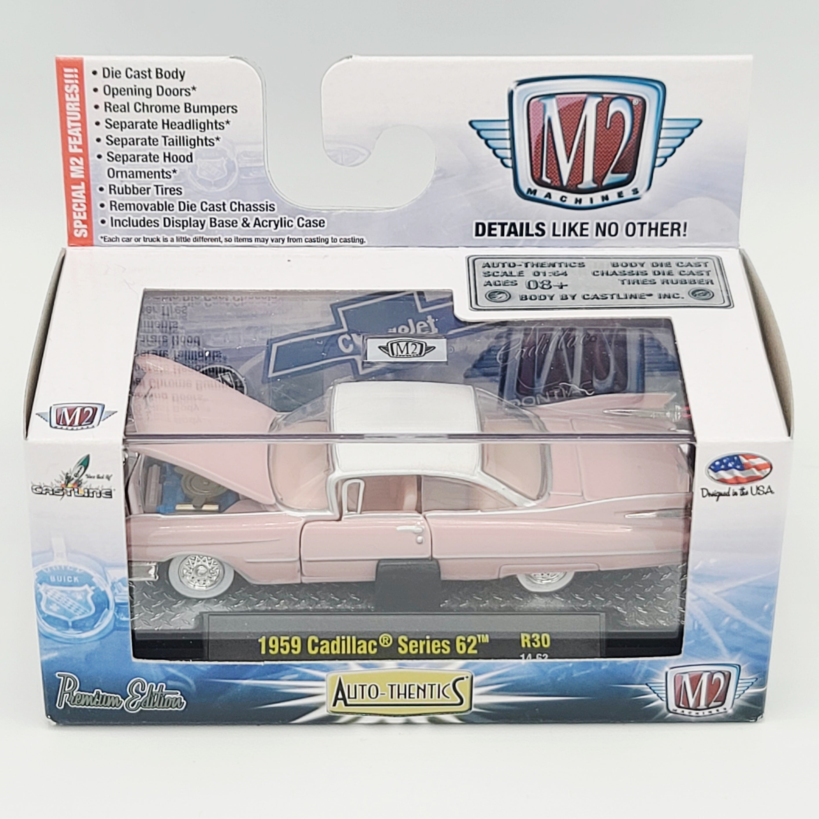 M2 Machines '59 Cadillac Series 62 - 1:64, Pink w/ White Roof (2014 Auto-Thentics R30)