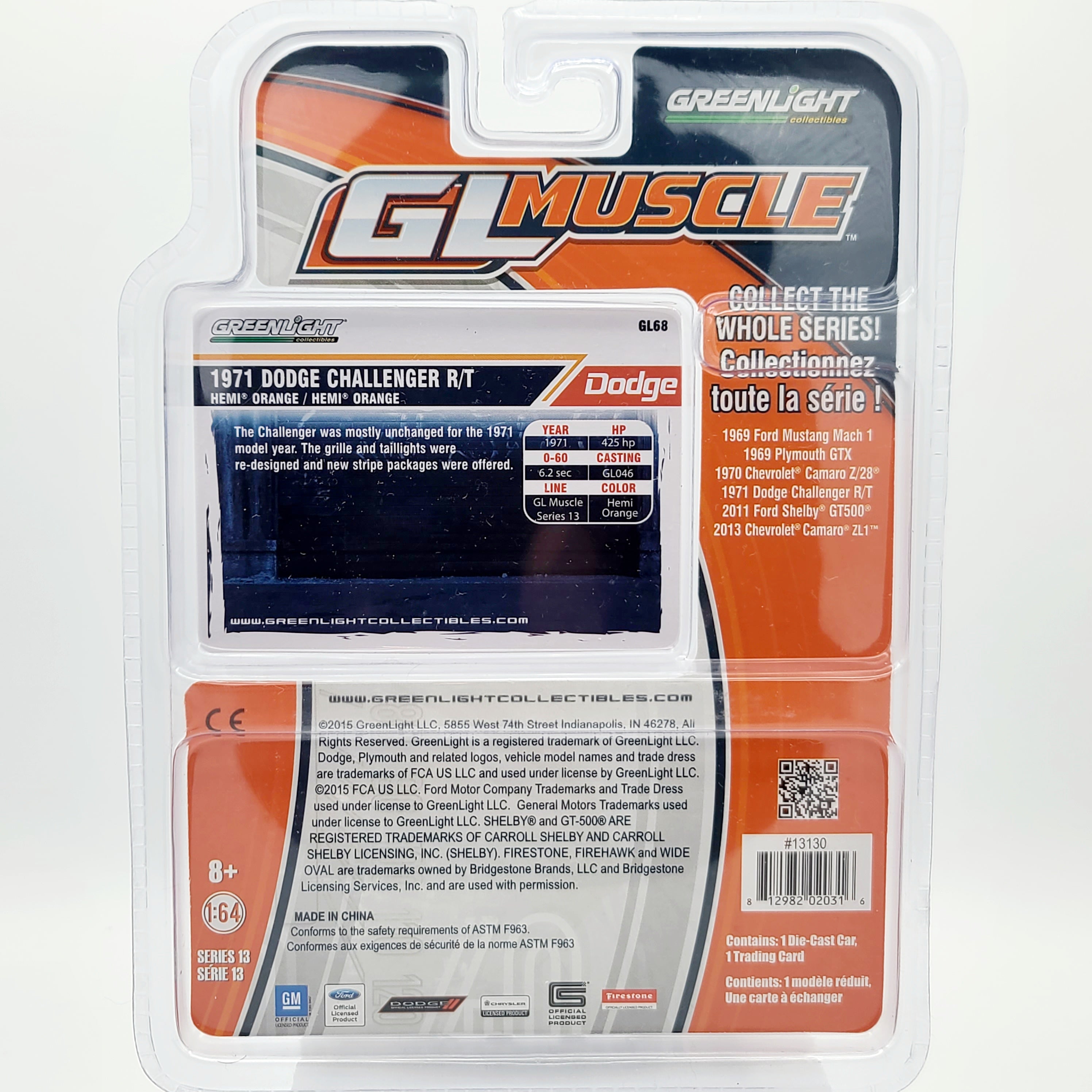 GreenLight '71 Dodge Challenger R/T w/ Trading Card - 1:64 (2015 GL Muscle Series 13)