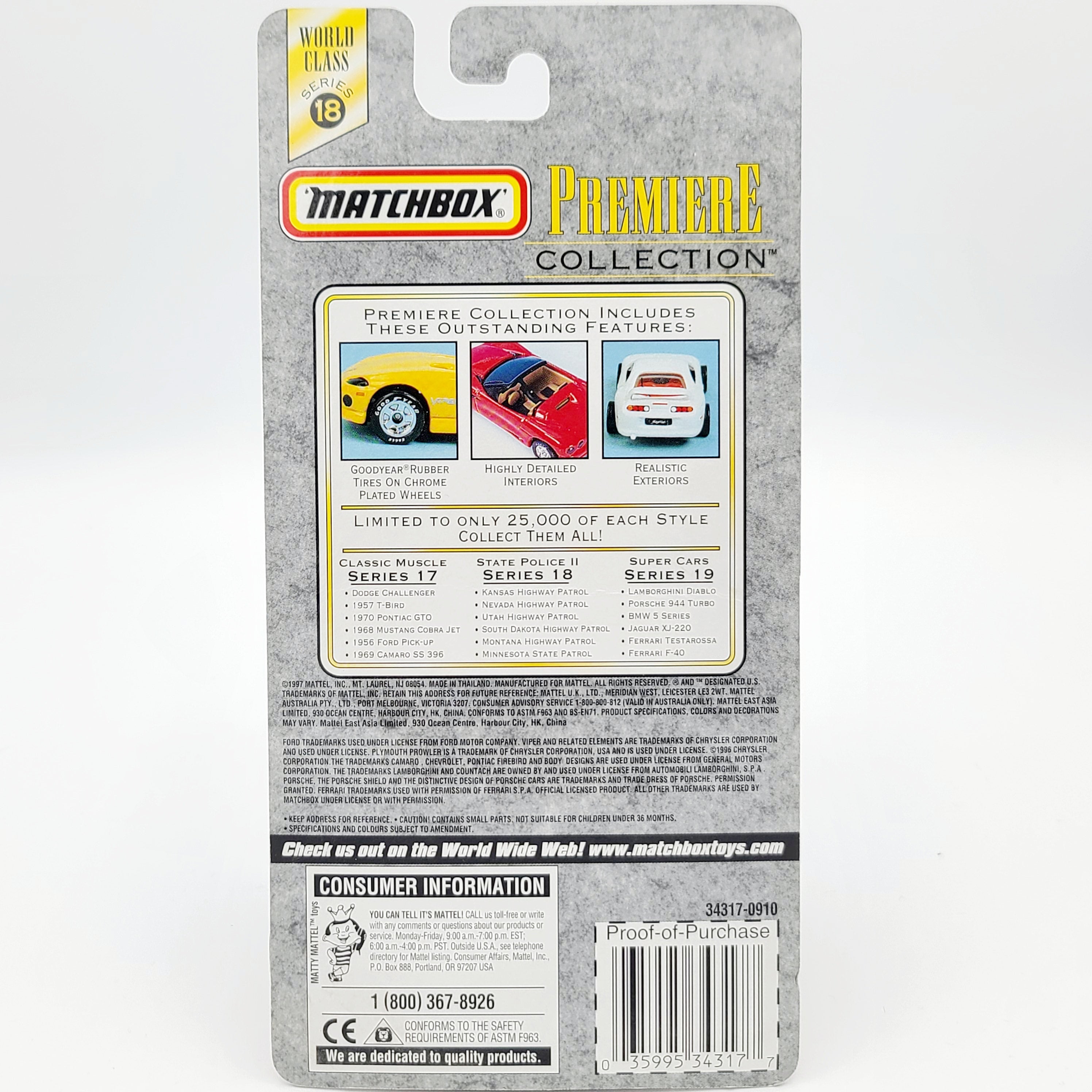 Matchbox '93 Chevrolet Camaro Z28 "Nevada Highway Patrol" (1998 MBX Premiere World Class Series 18)