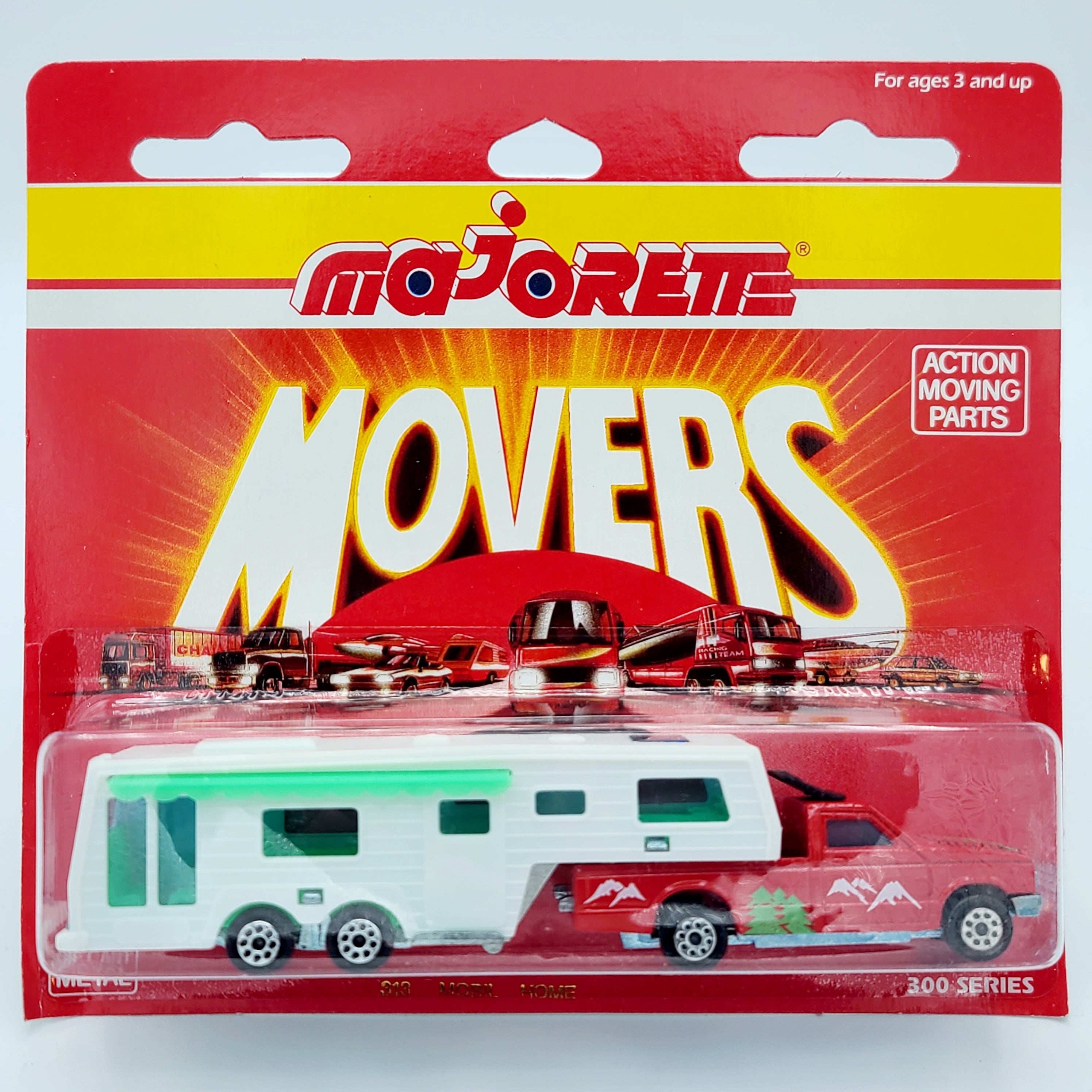 Majorette Deluxe Camping Car RV, 5th Wheel Trailer w/ Pull out Awning  #313, Red (1990 Movers 300 Series)