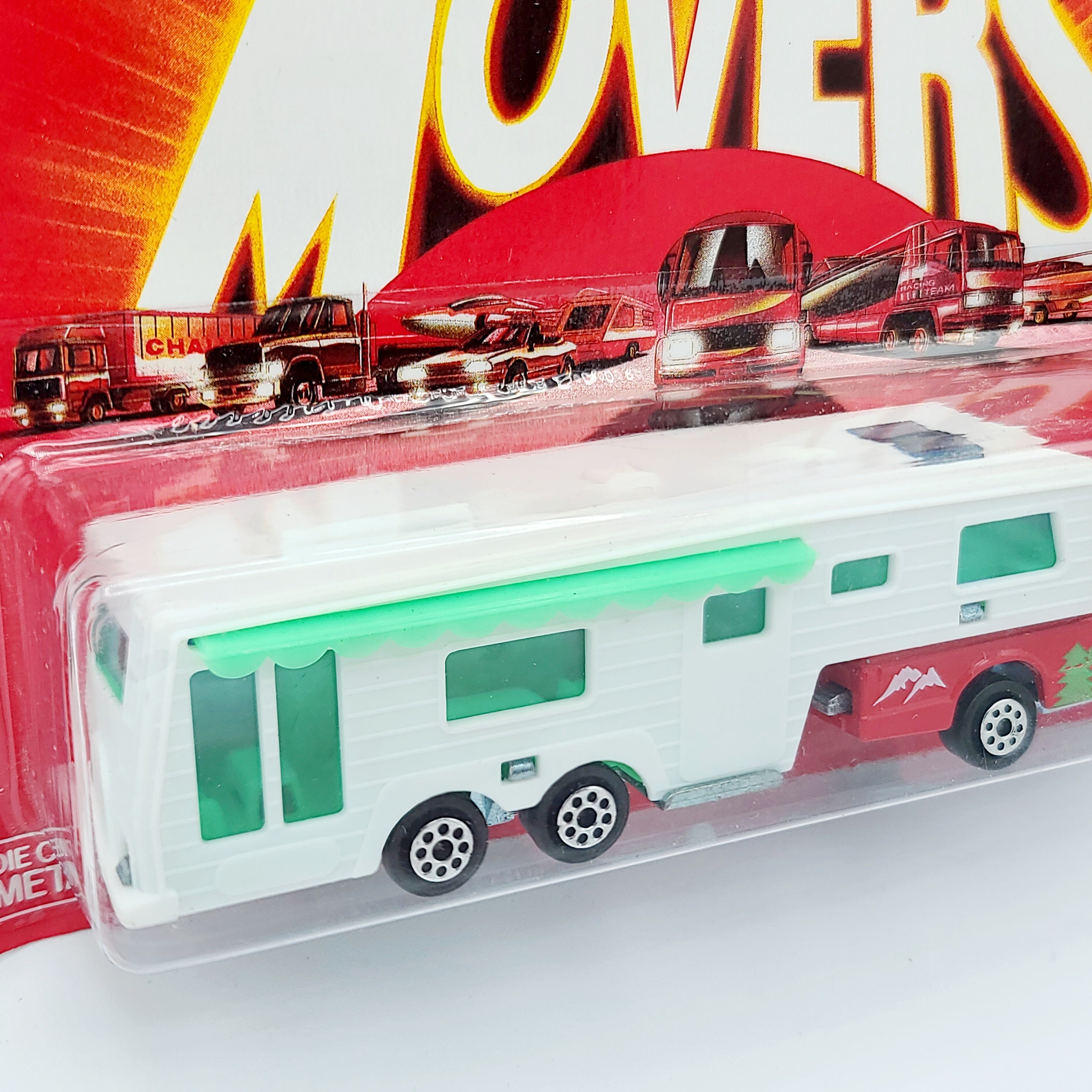 Majorette Deluxe Camping Car RV, 5th Wheel Trailer w/ Pull out Awning  #313, Red (1990 Movers 300 Series)