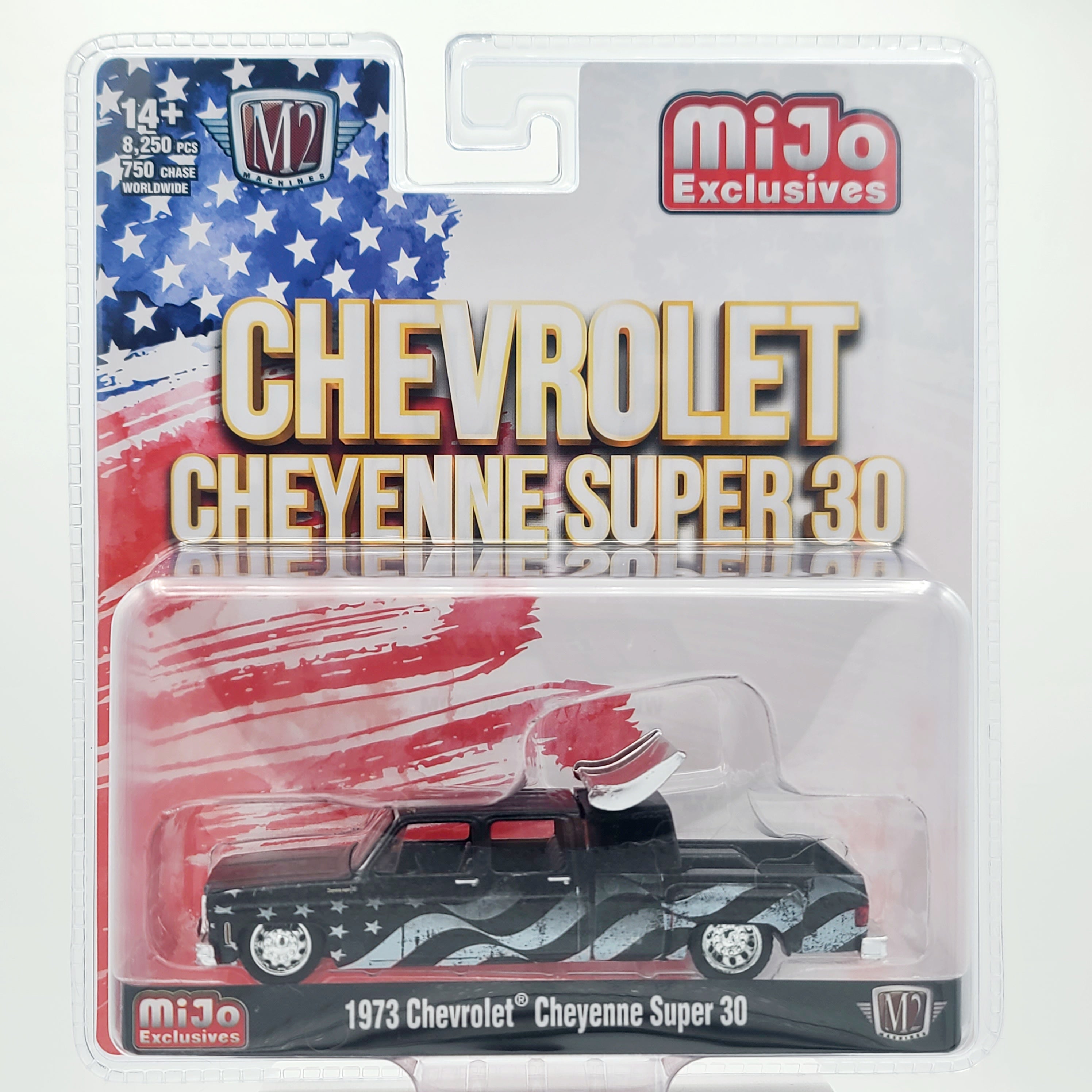 M2 Machines 1973 Chevrolet Cheyenne Super 30 Dually Pickup - 1:64, Stars & Stripes (2025 MiJo Exclusives - Limited Edition)