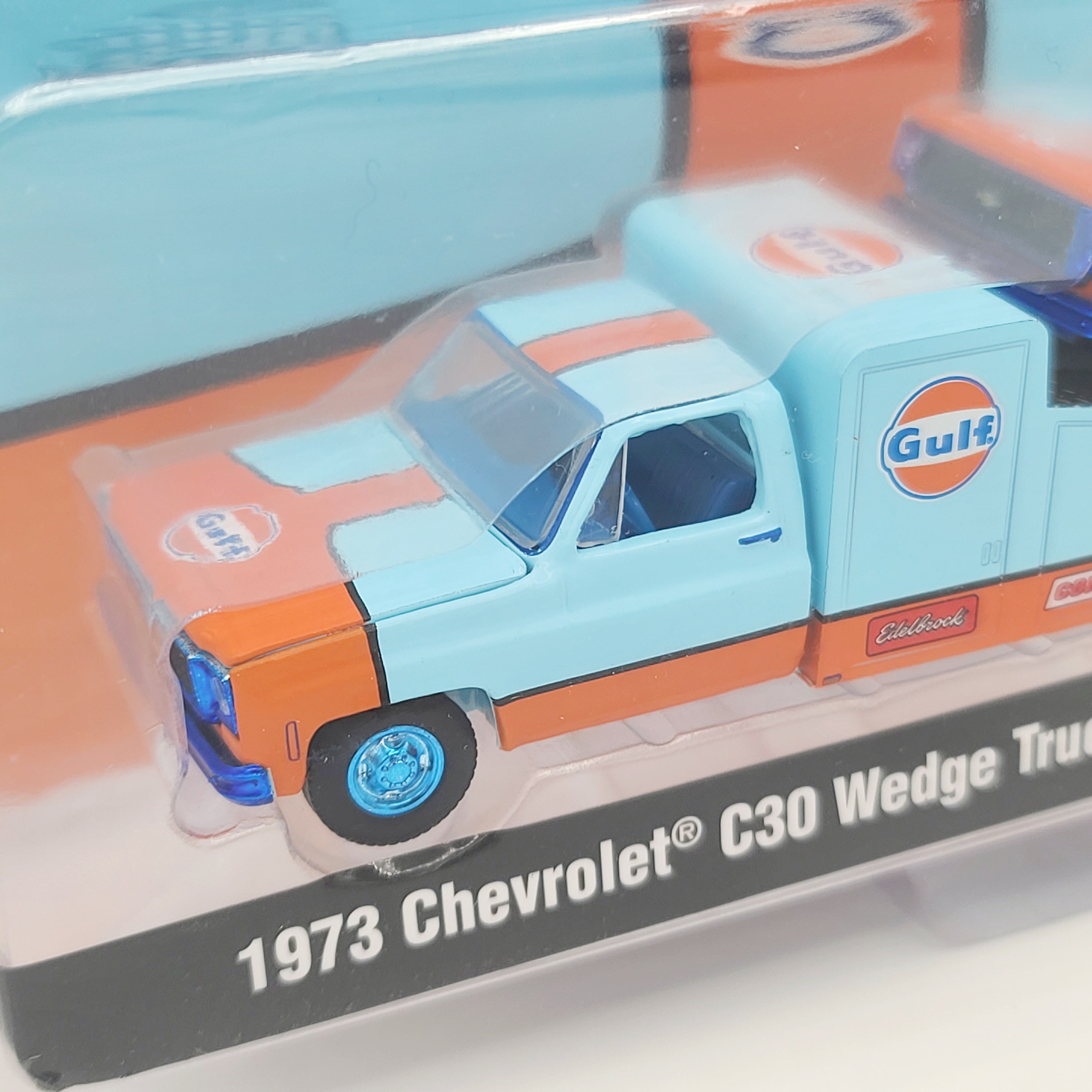 M2 Machines - CHASE - '73 Chevrolet C30 Wedge w/ '78 Chevrolet Silverado 10 - 1:64, Gulf Oil (2025 MiJo Exclusives - Limited Edition)