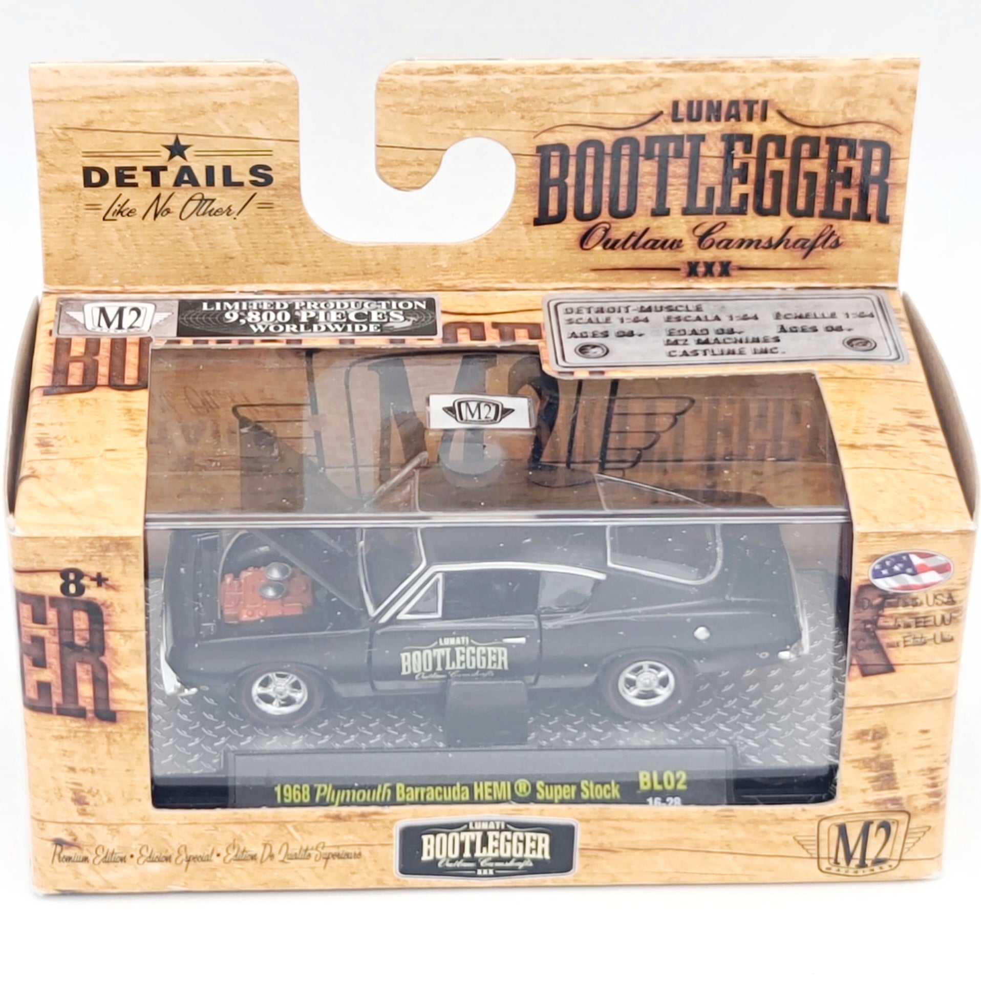 M2 Machines '68 Plymouth Barracuda HEMI Super Stock - 1:64 (2016 Detroit Muscle - Bootlegger)