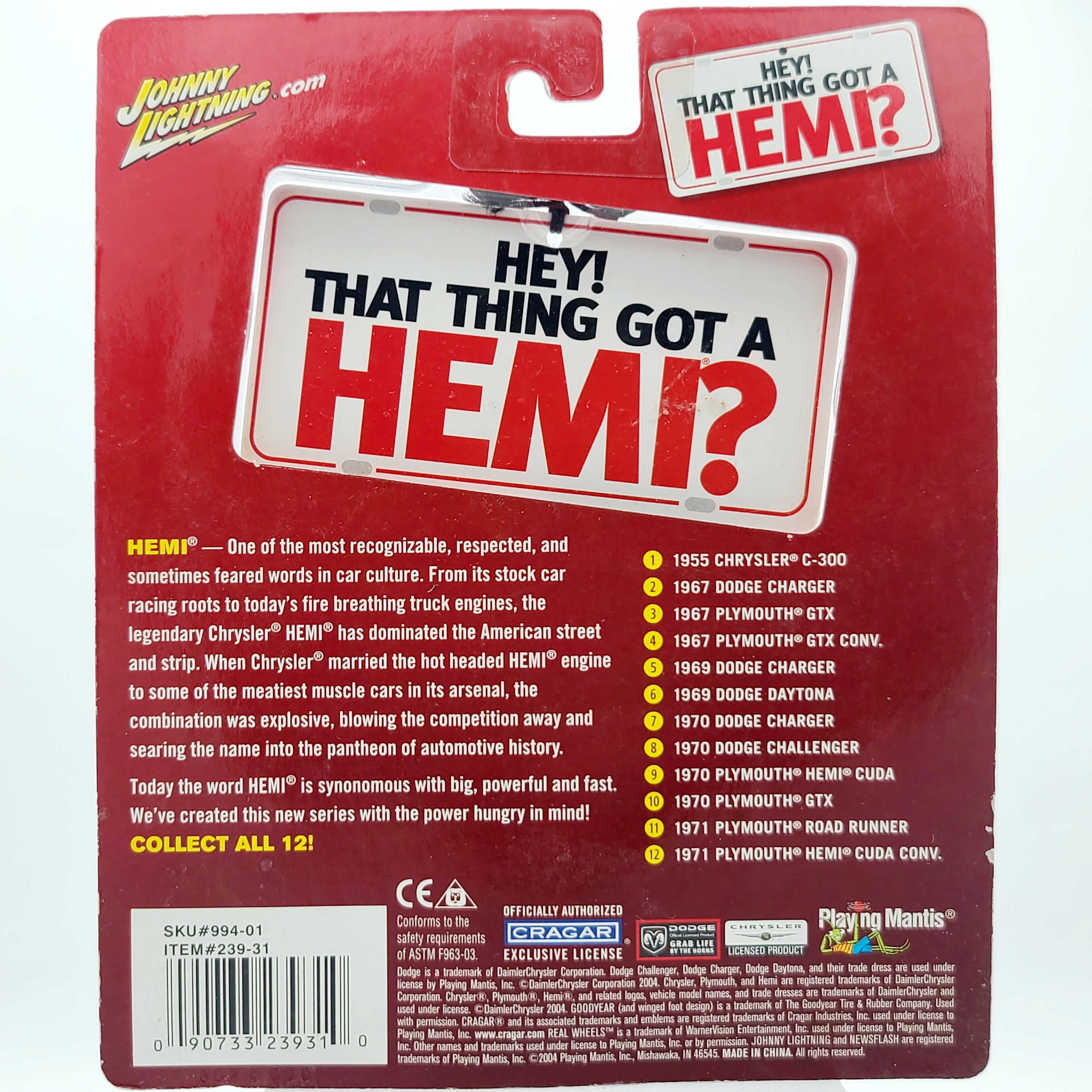 Johnny Lightning '70 Dodge Charger - 1:64, Lime Green (2004 That Thing Got a Hemi? Sweet)