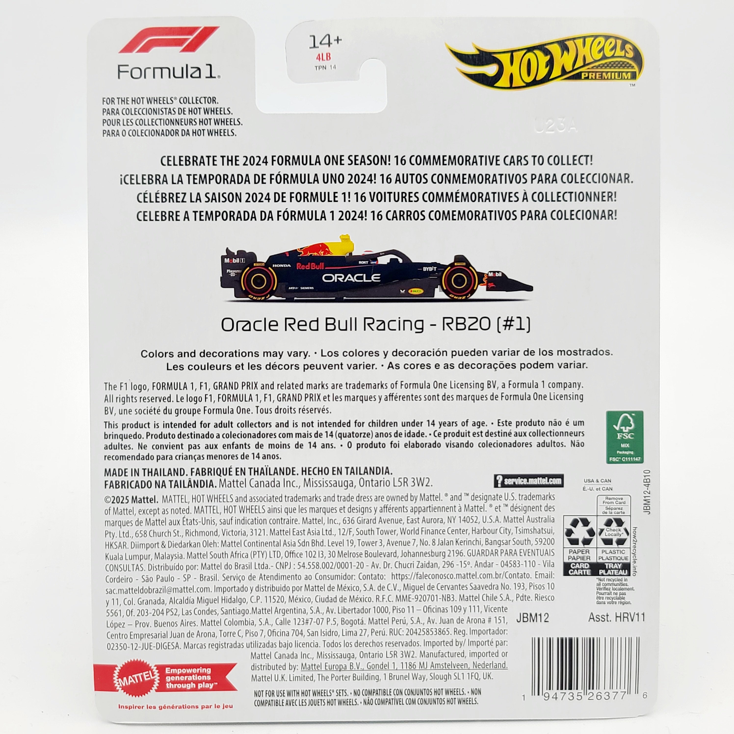 Hot Wheels Oracle Red Bull Racing - RB20 #1 Max Verstappen (2025 Premium Formula 1 - Mix 1)