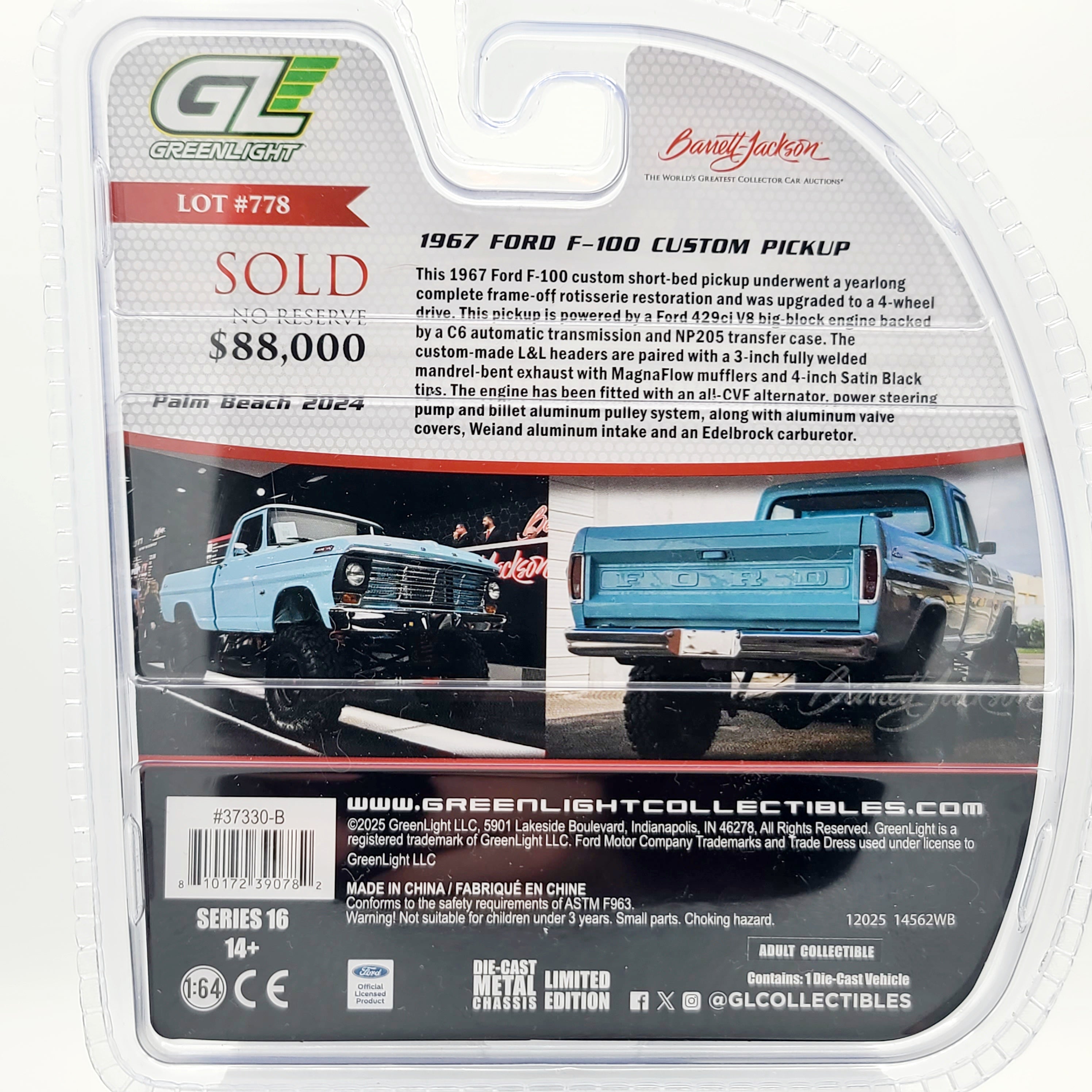 GreenLight - CHASE, BLUE CHROME - '67 Ford F-100 Custom Pick-up - 1:64 (2025 Barrett Jackson Series 16)