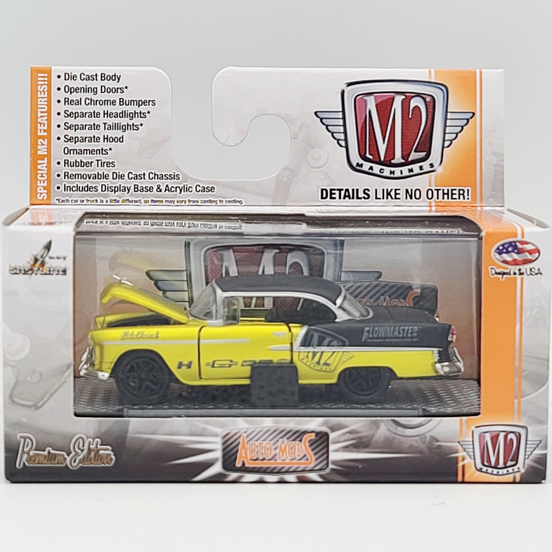 M2 Machines '55 Chevrolet Bel Air Hardtop Custom - 1:64, Yellow/Black (2015 Auto-Mods Rel. 03