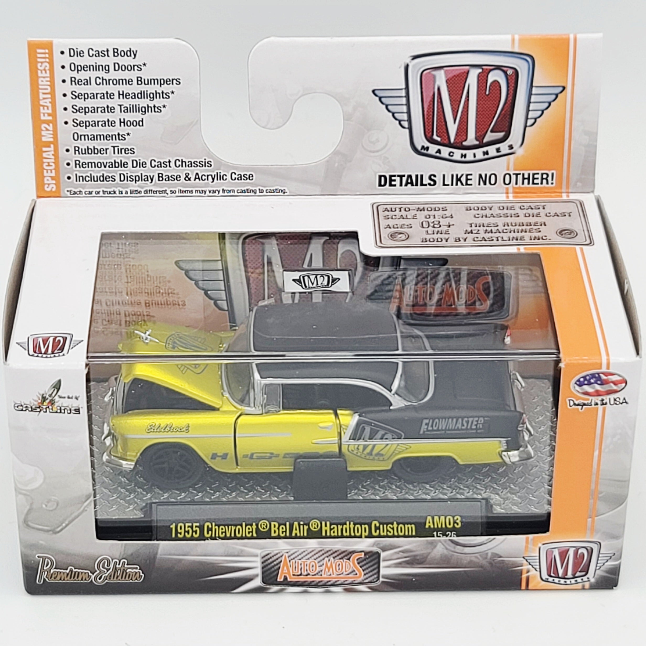 M2 Machines '55 Chevrolet Bel Air Hardtop Custom - 1:64, Yellow/Black (2015 Auto-Mods Rel. 03