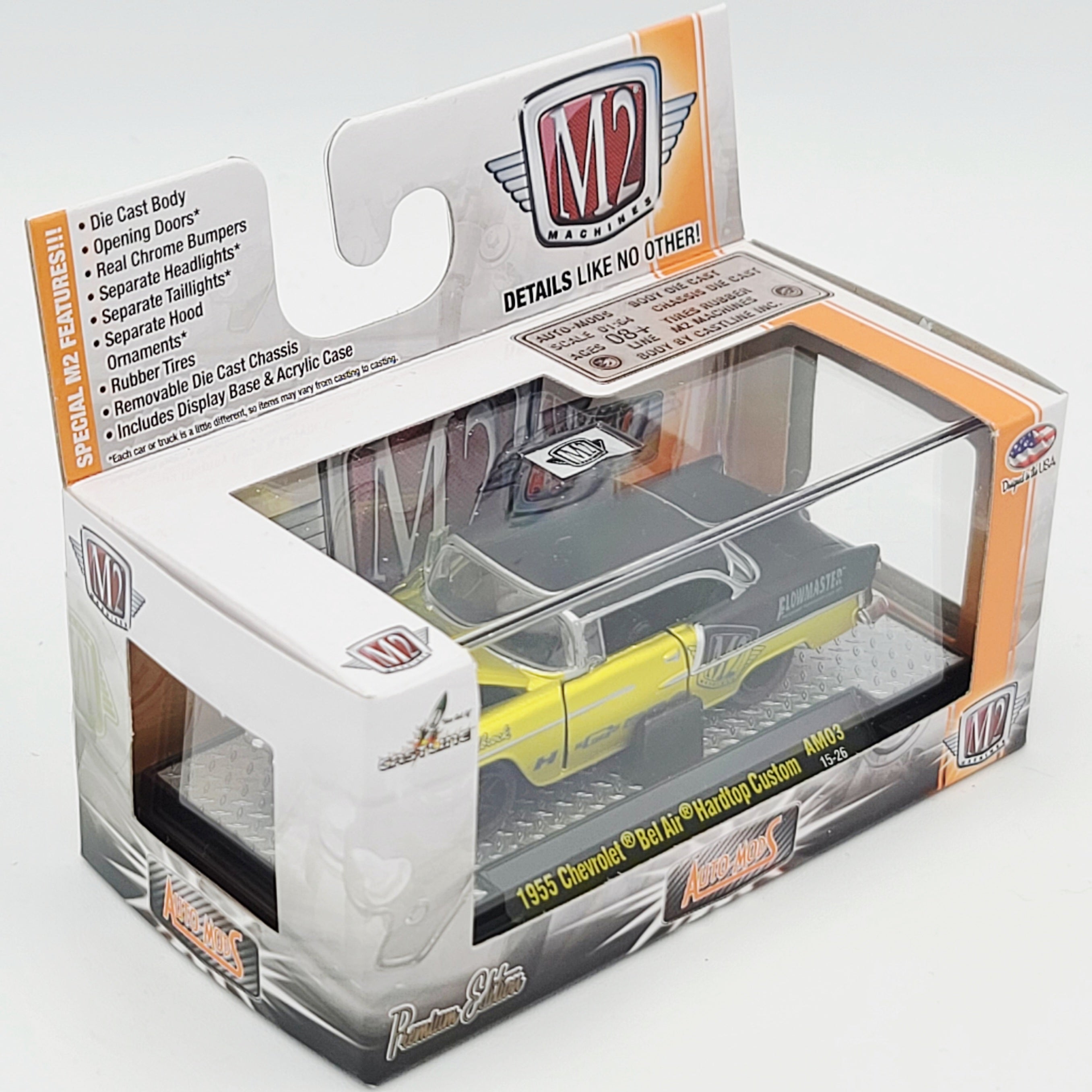 M2 Machines '55 Chevrolet Bel Air Hardtop Custom - 1:64, Yellow/Black (2015 Auto-Mods Rel. 03