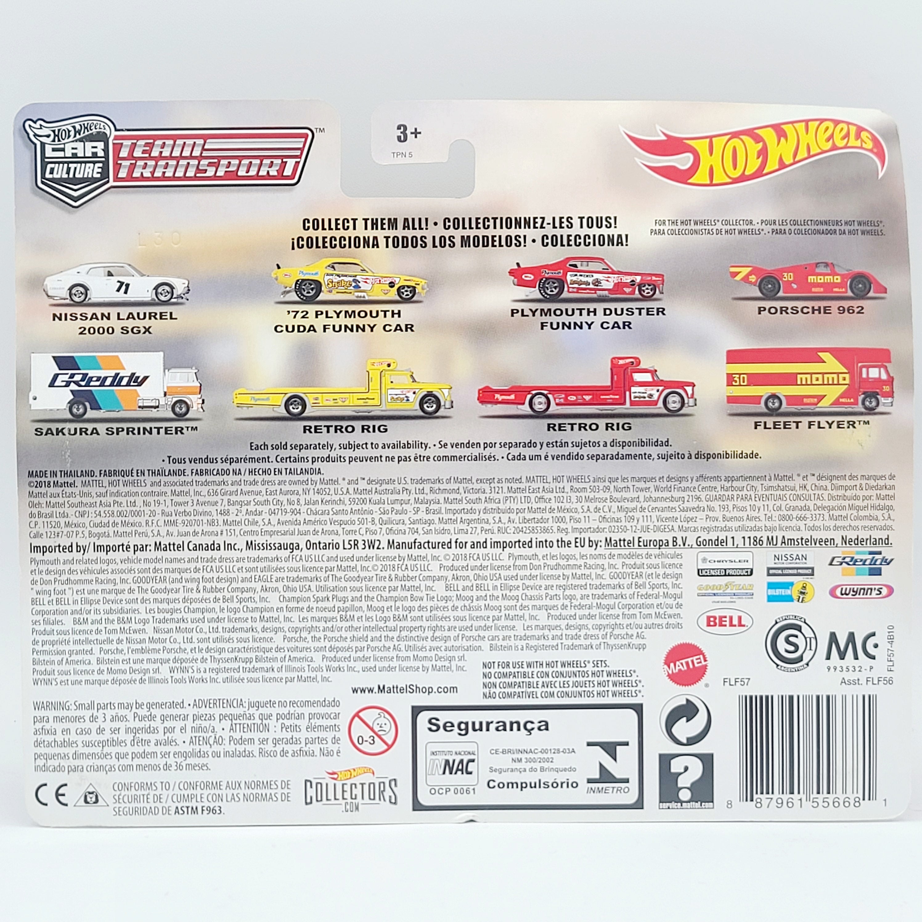 Hot Wheels Team Transport - '72 Plymouth Cuda Funny Car Dragster & HW Retro Rig "Snake" (2018 Team Transport, Car Culture)