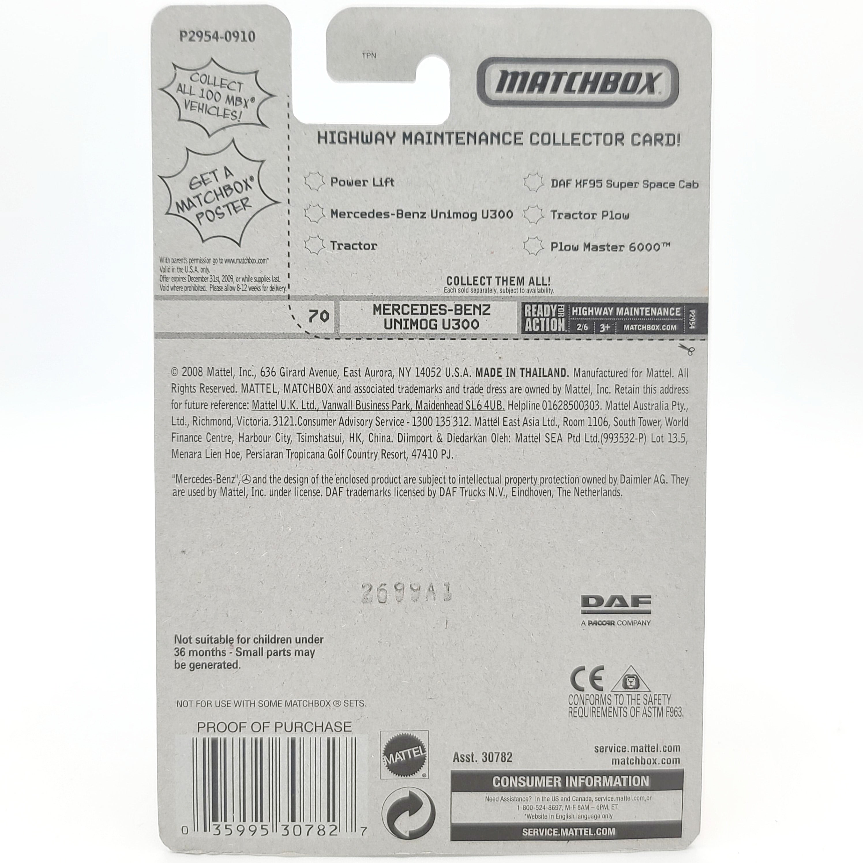 Matchbox Mercedes-Benz Unimog U300 (2009 MBX Basic - Highway Maintenance)