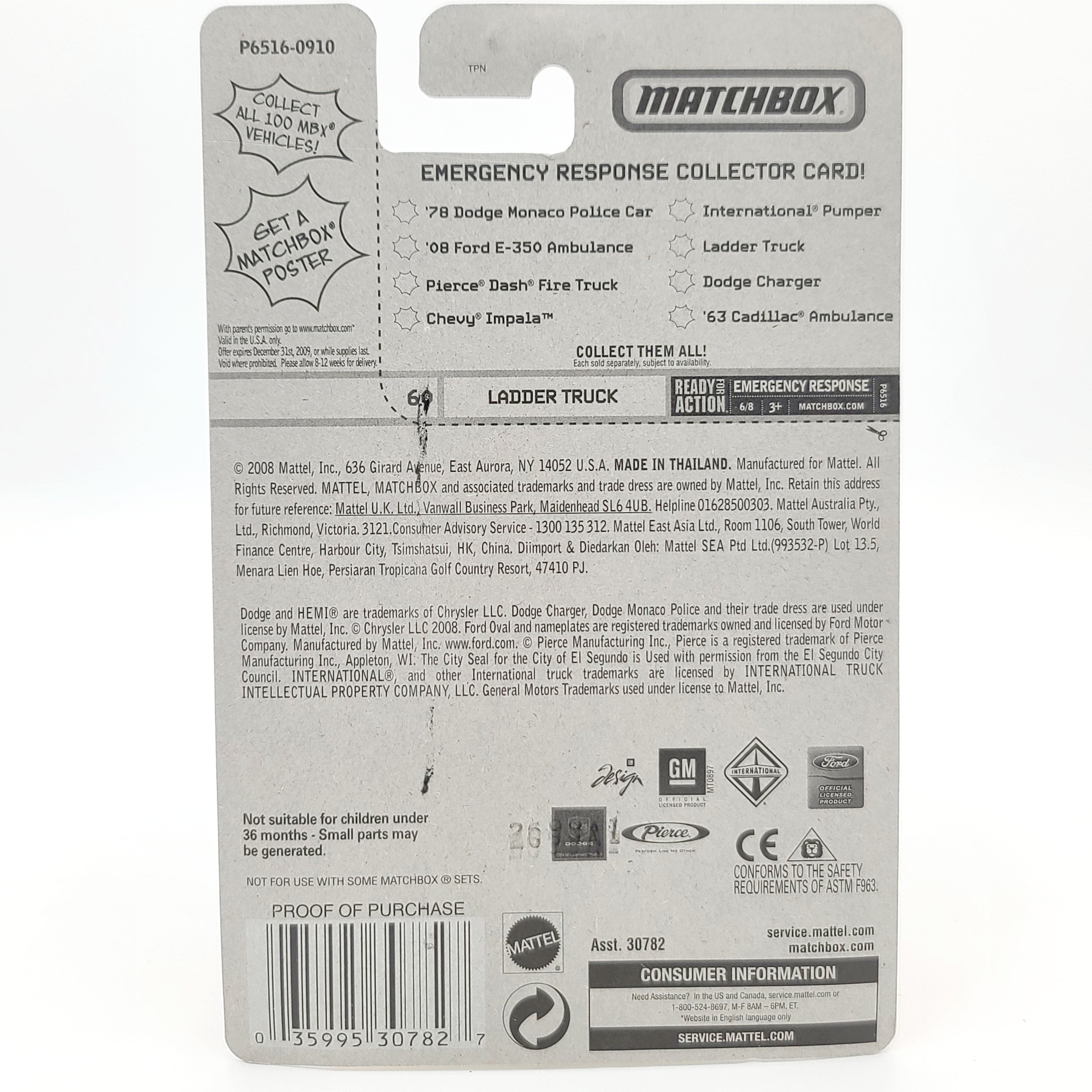 Matchbox '06 Fire Engine / Flame Tamer / Ladder Truck, Yellow (2009 MBX Basic - Emergency Response)