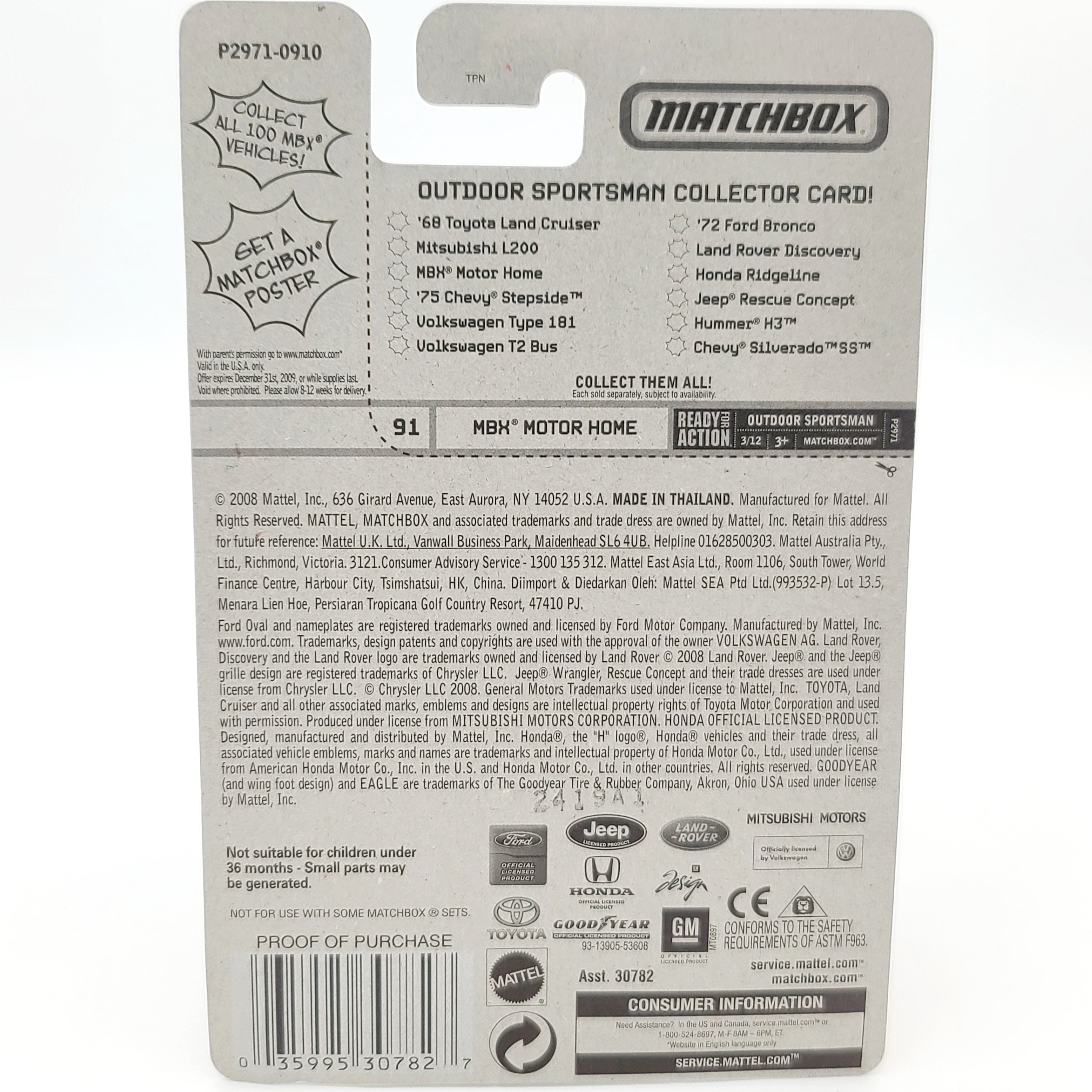 Matchbox MBX Motor Home, RV Camper Truck (2009 MBX Basic - Outdoor Sportsman)