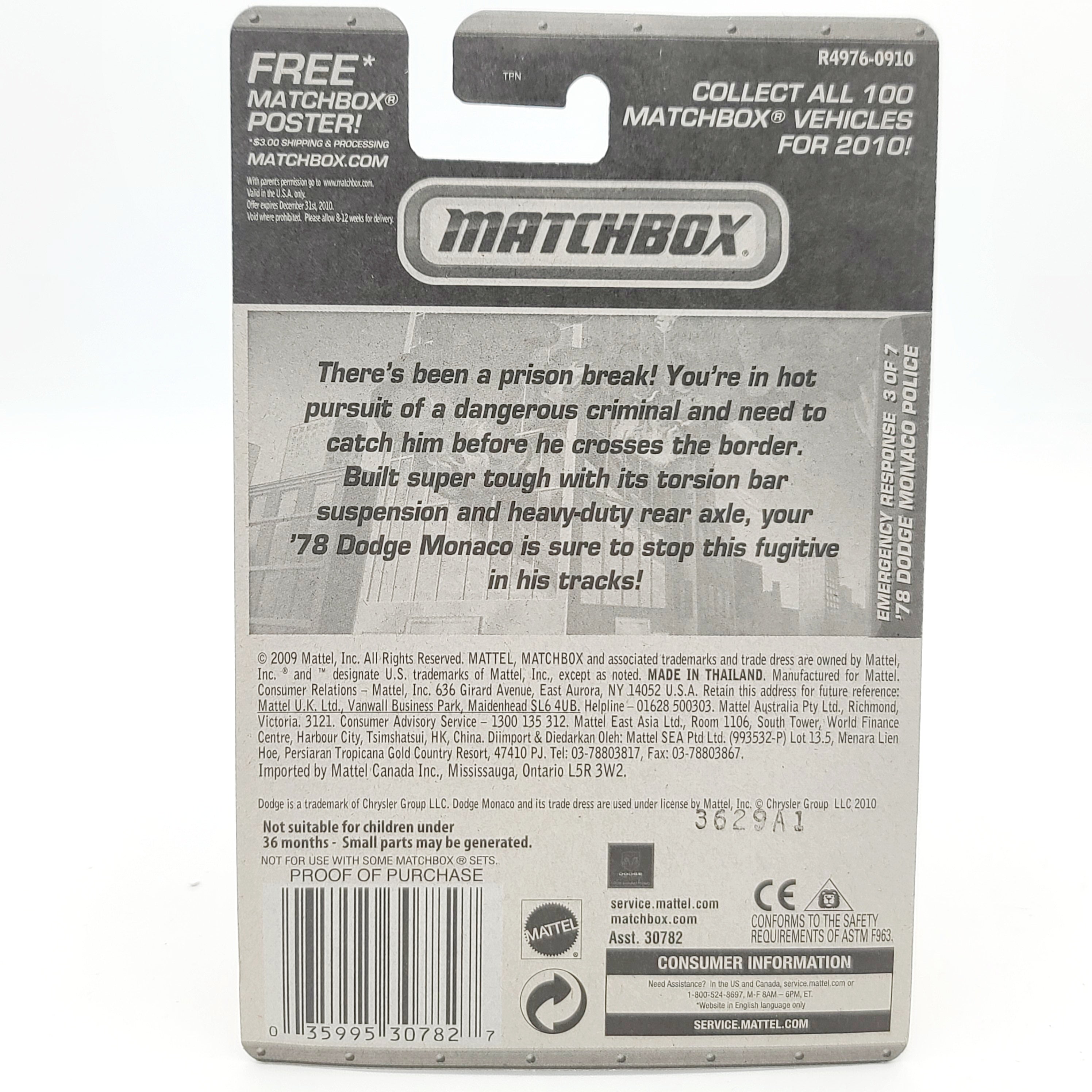 Matchbox '78 Dodge Monaco Police Car "Sheriff" (2010 MBX Basic - Emergency Response)