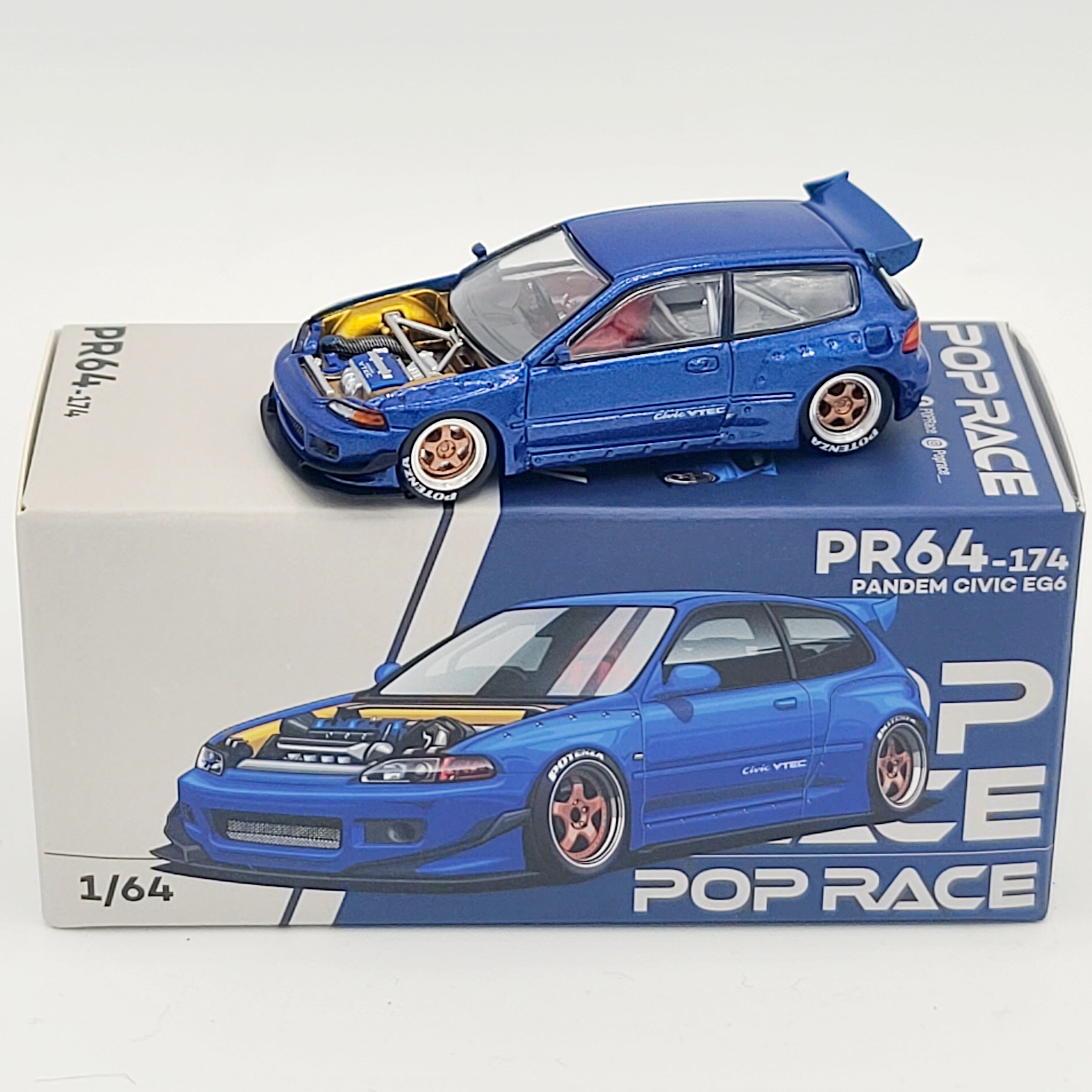 Pop Race 1/64 Pandem Civic EG6 Metallic Blue Diecast Model - PR640174