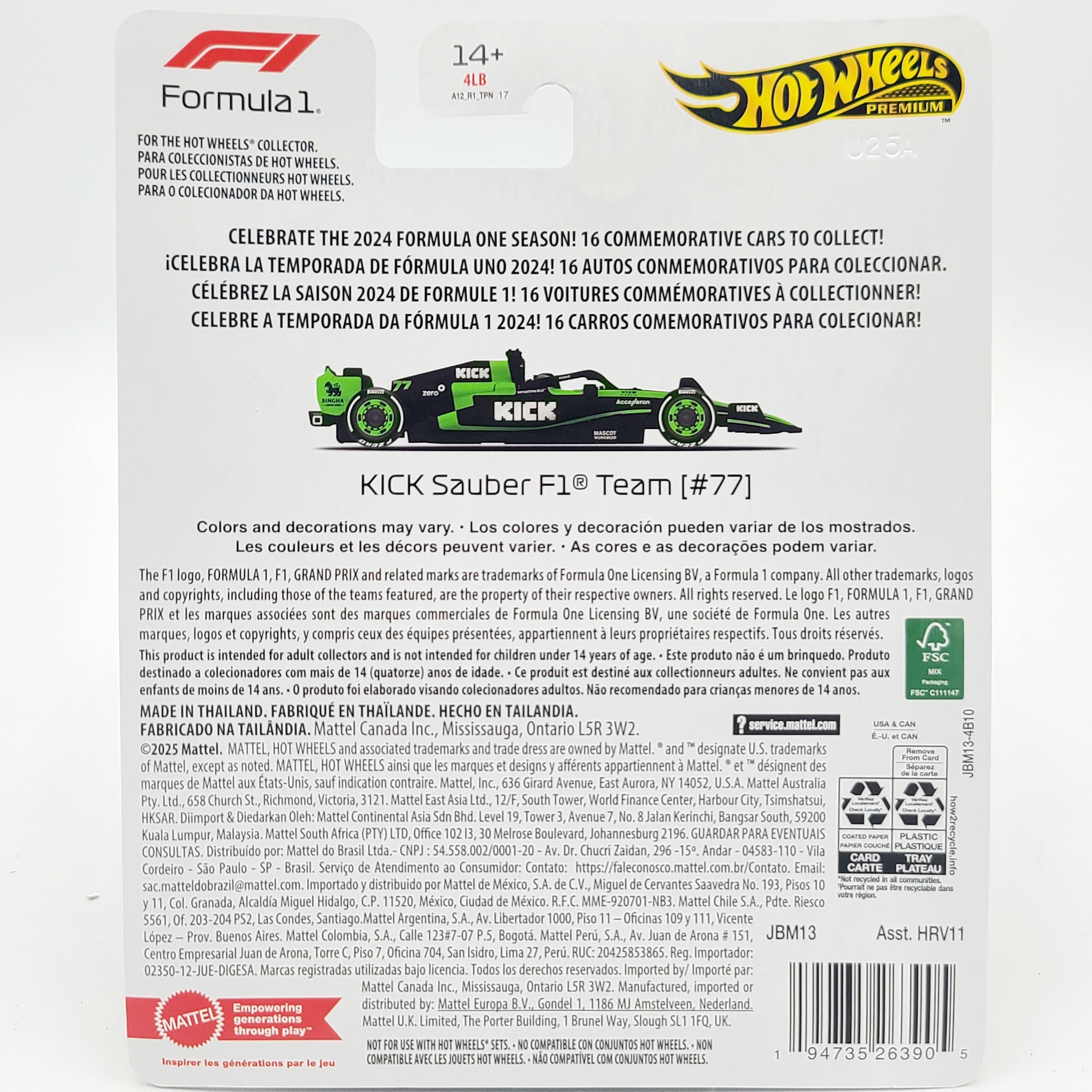 Hot Wheels KICK Sauber F1 2024 #77 Valtteri Bottas (2025 Premium Formula 1 - Mix 2)