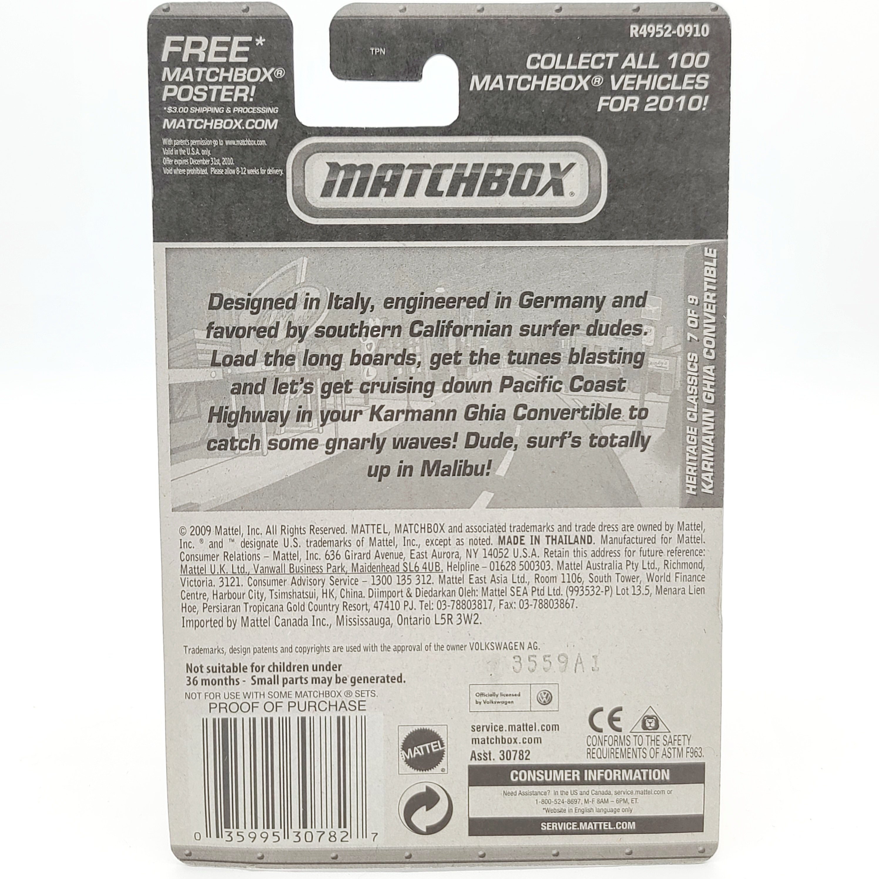 Matchbox Karmann Ghia Convertible (2010 MBX Basic - Heritage Classics)