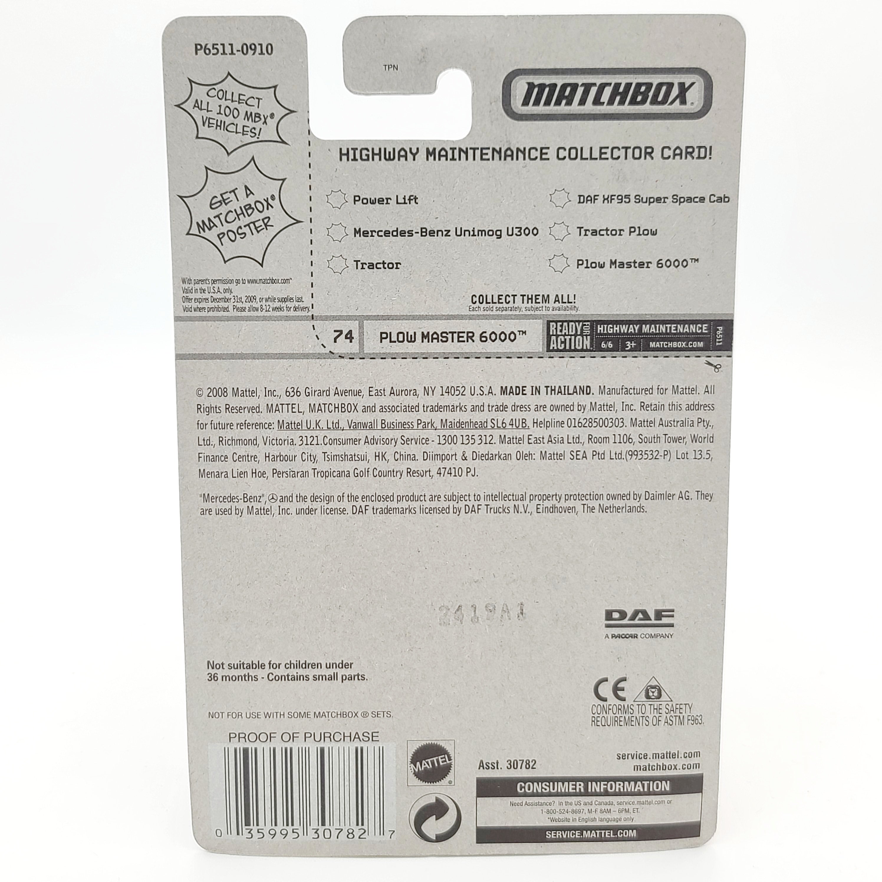 Matchbox Highway Maintenance Truck / Plow Master 6000 (2009 MBX Basic - Highway Maintenance)