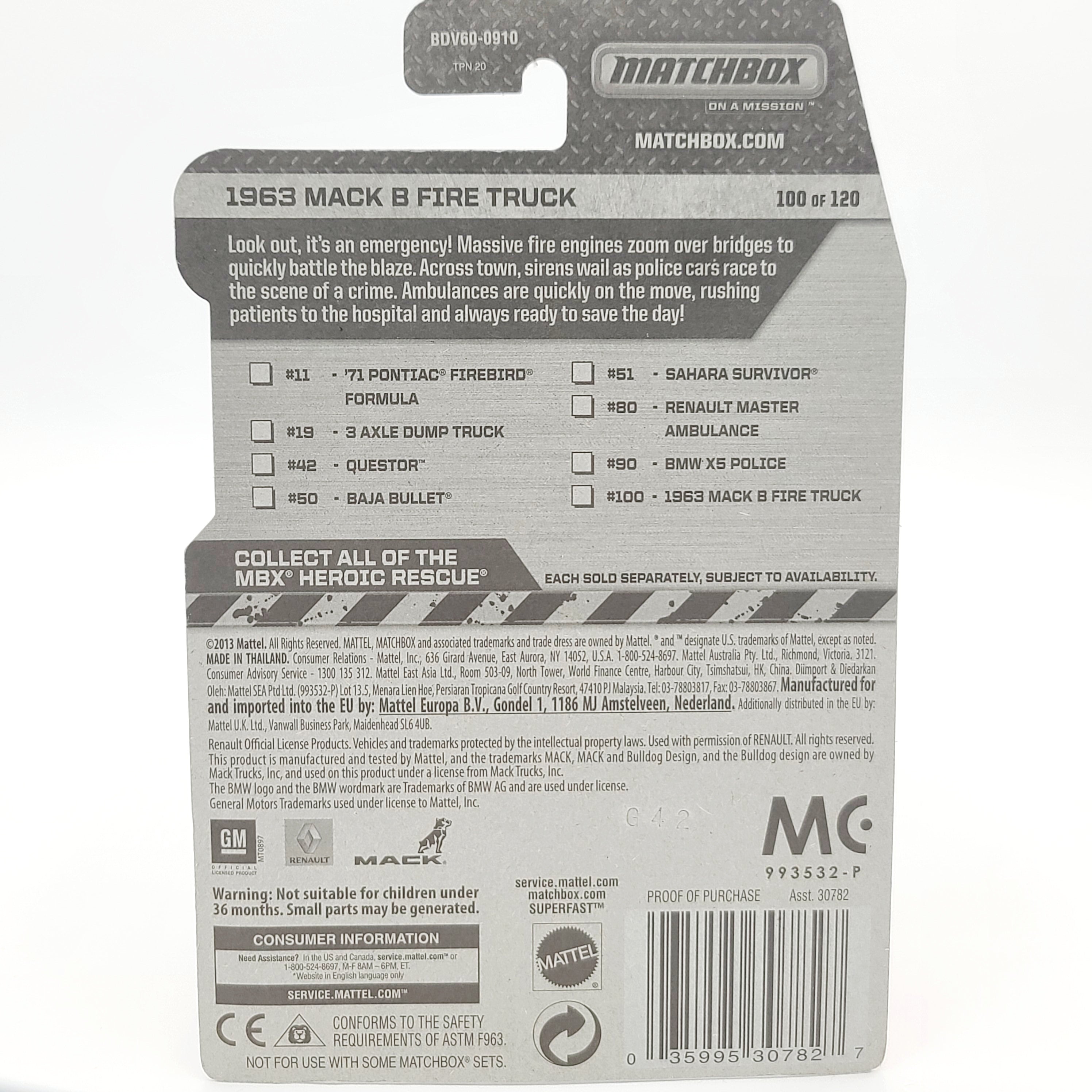 Matchbox '63 Mack B Fire Truck (2014 MBX Basic - Heroic Rescue)