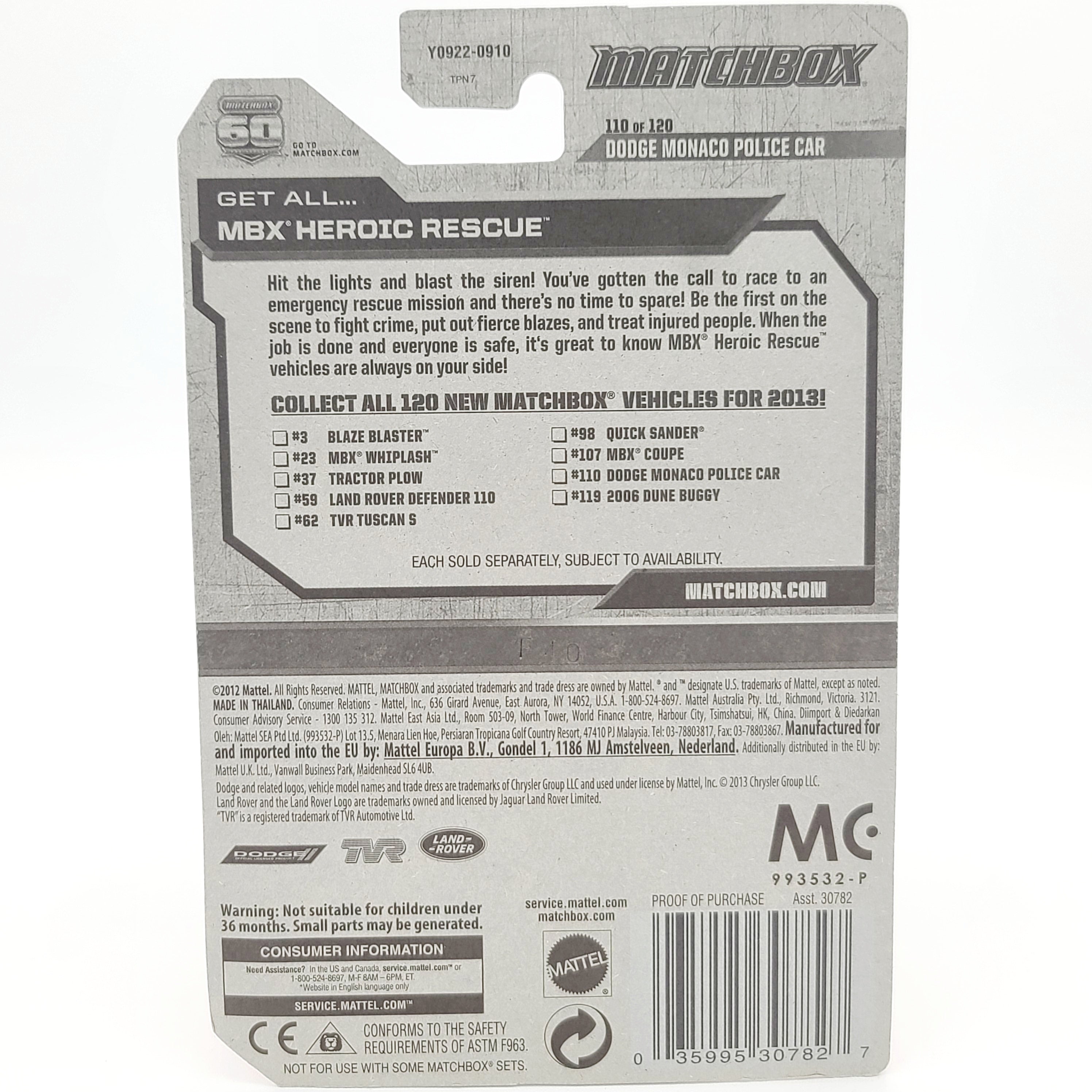 Matchbox Dodge Monaco Police Car "Sheriff" (2013 MBX Basic - Heroic Rescue)