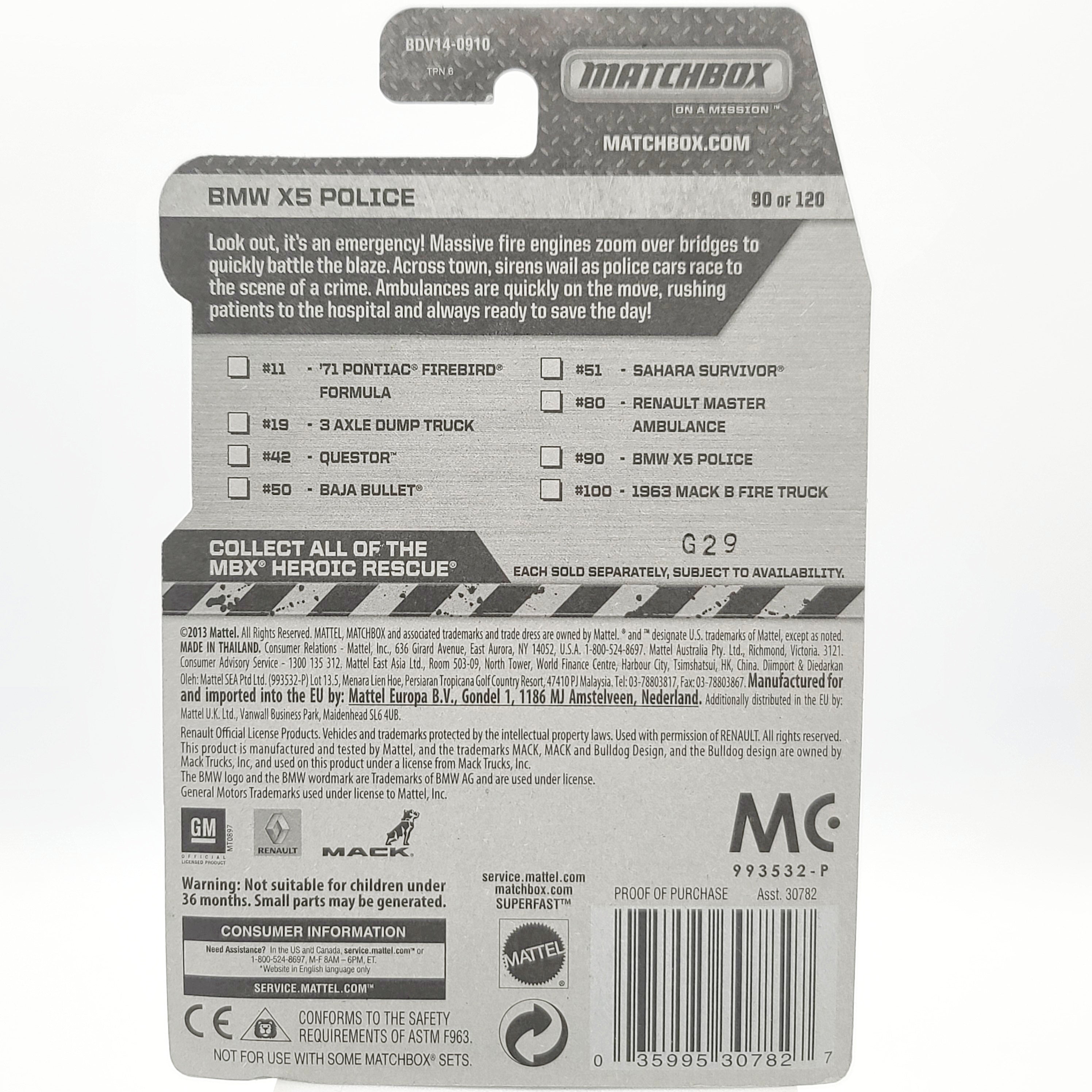 Matchbox BMW X5 Police Car (2014 MBX Basic - Heroic Rescue)