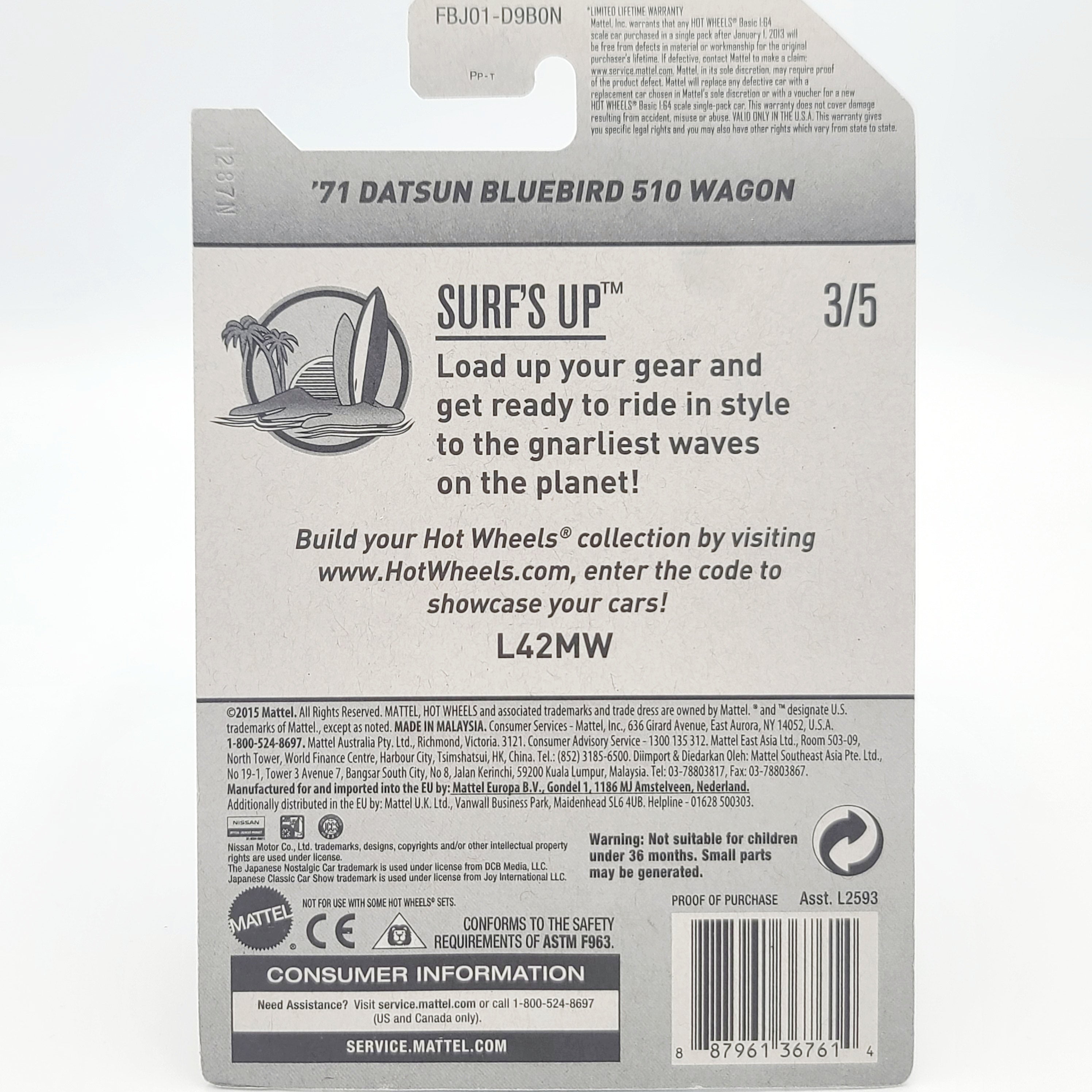 Hot Wheels - ZAMAC - '71 Datsun Bluebird 510 Wagon (2017 HW Basic - Surf's Up)