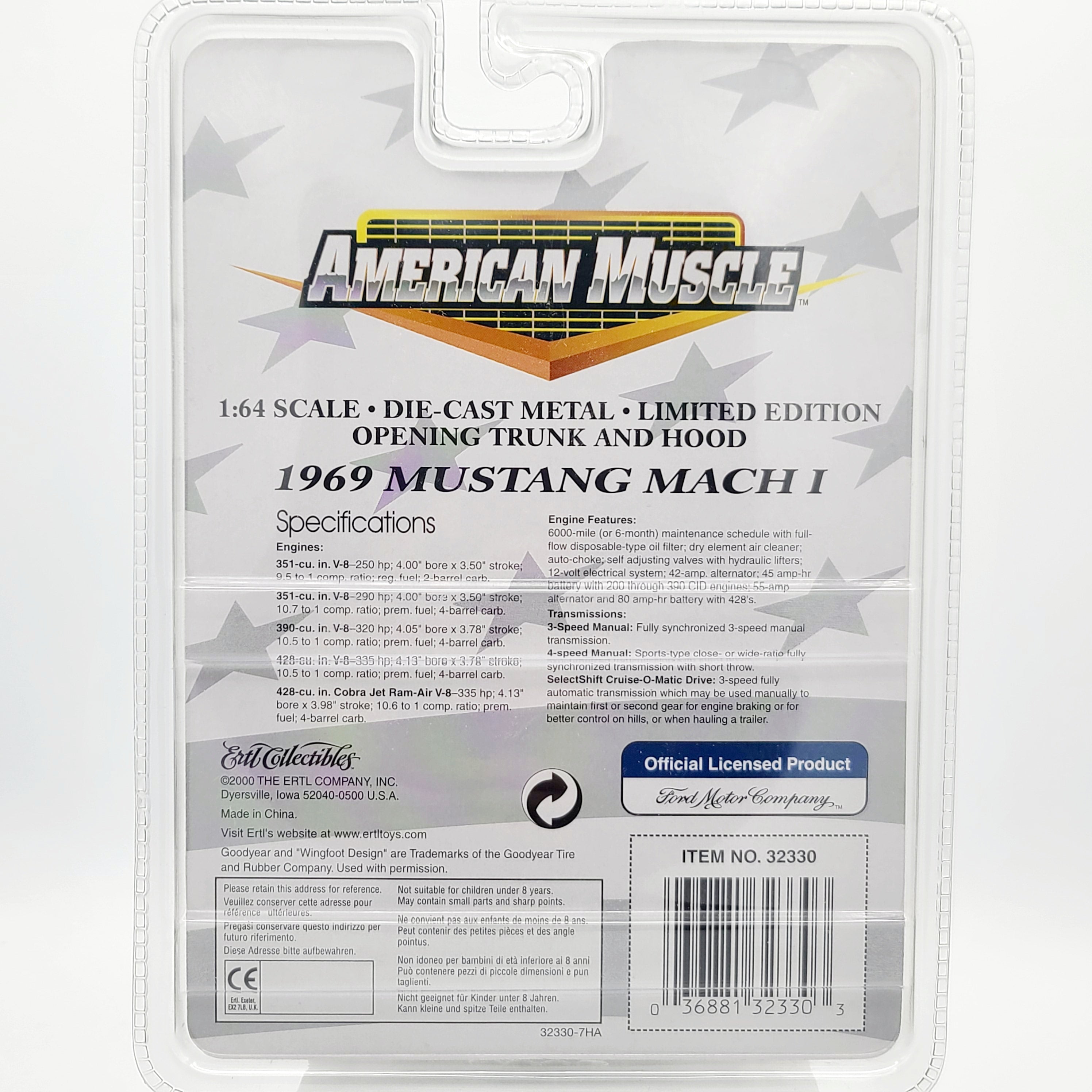 ERTL '69 Ford Mustang Mach 1 - 1:64, Yellow (2000 American Muscle - Limited Edition)