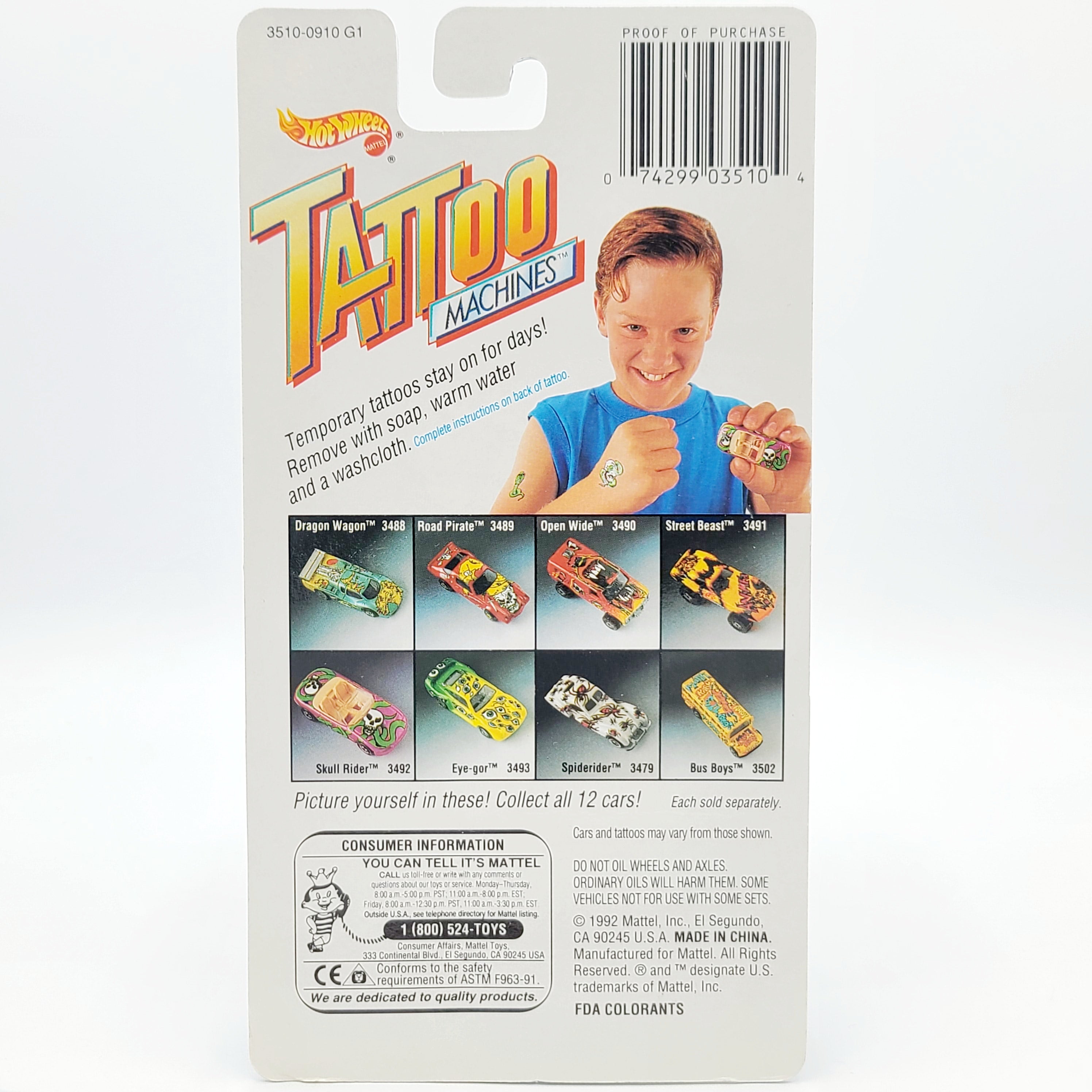 Hot Wheels Lightning Storm, Blackwall Wheels (1992 HW Tattoo Machines)