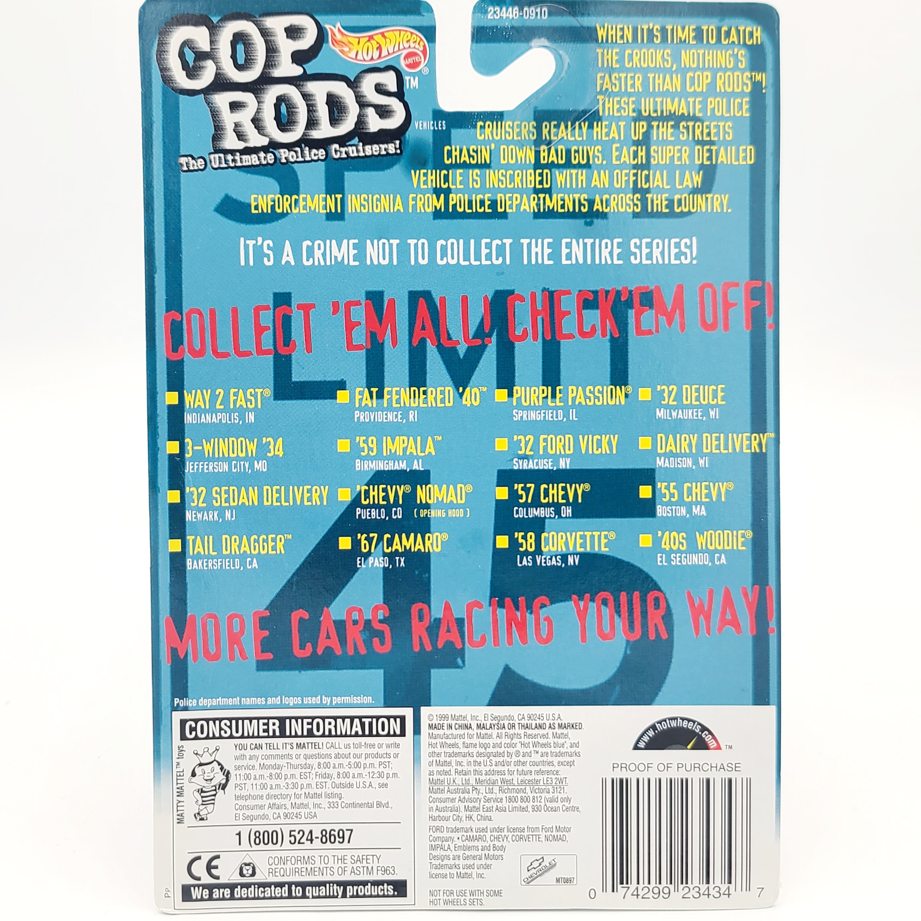 Hot Wheels '58 Chevrolet Corvette - Las Vegas, Nevada (1999 HW Cop Rods)