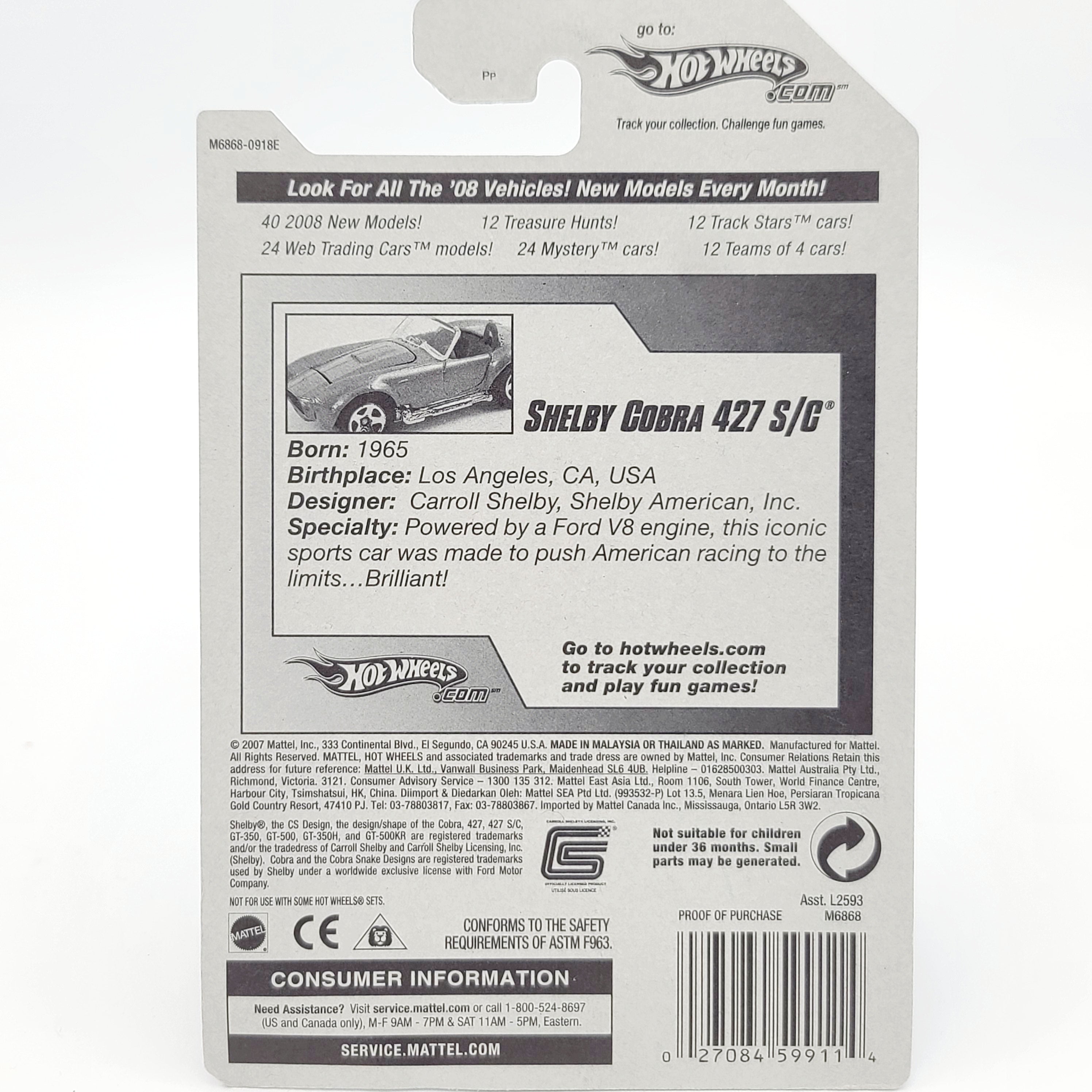 Hot Wheels Shelby Cobra 427 S/C (2008 HW Basic - Team Engine Revealers)