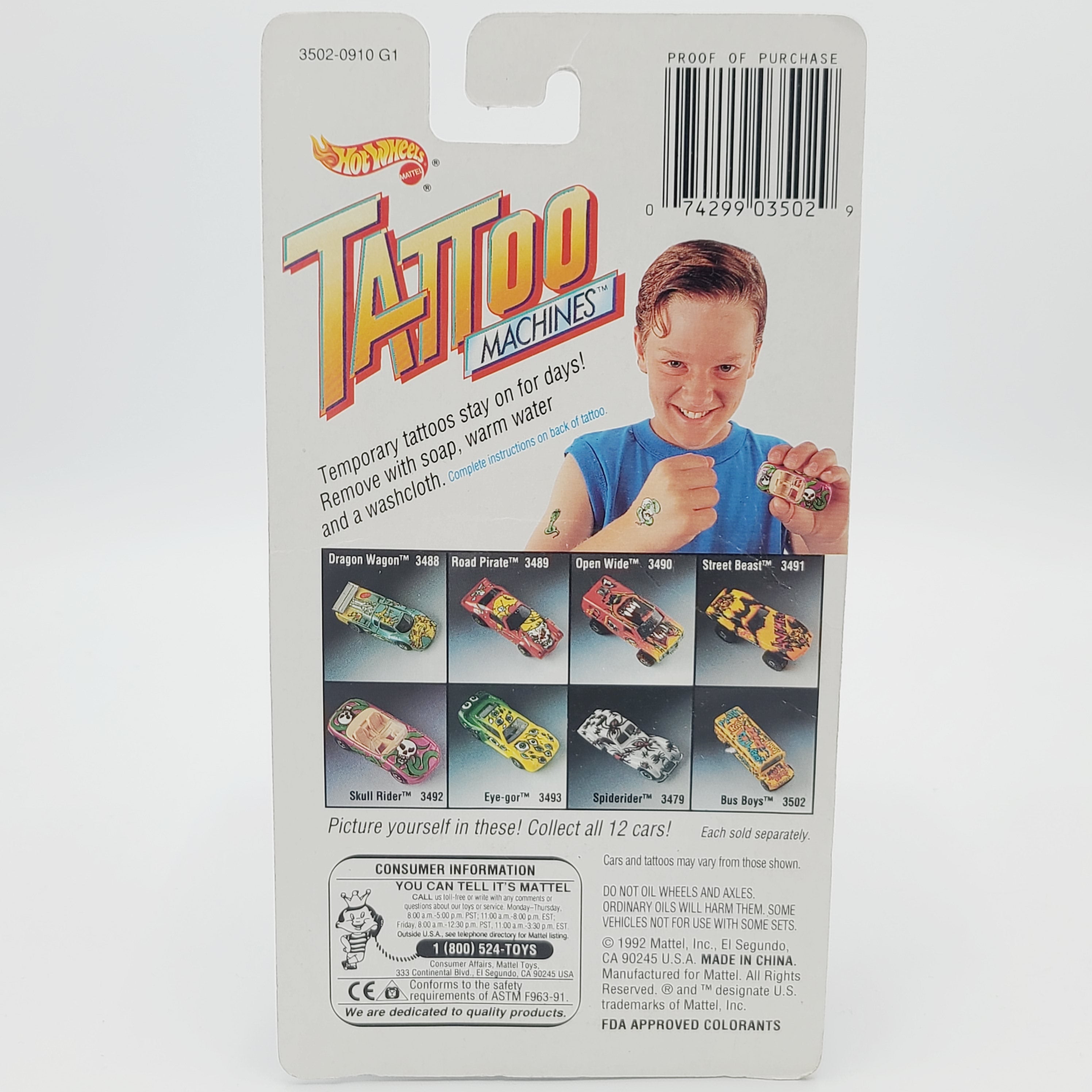 Hot Wheels Rapid Transit Bus Boys, Blackwall (1992 HW Tattoo Machines)