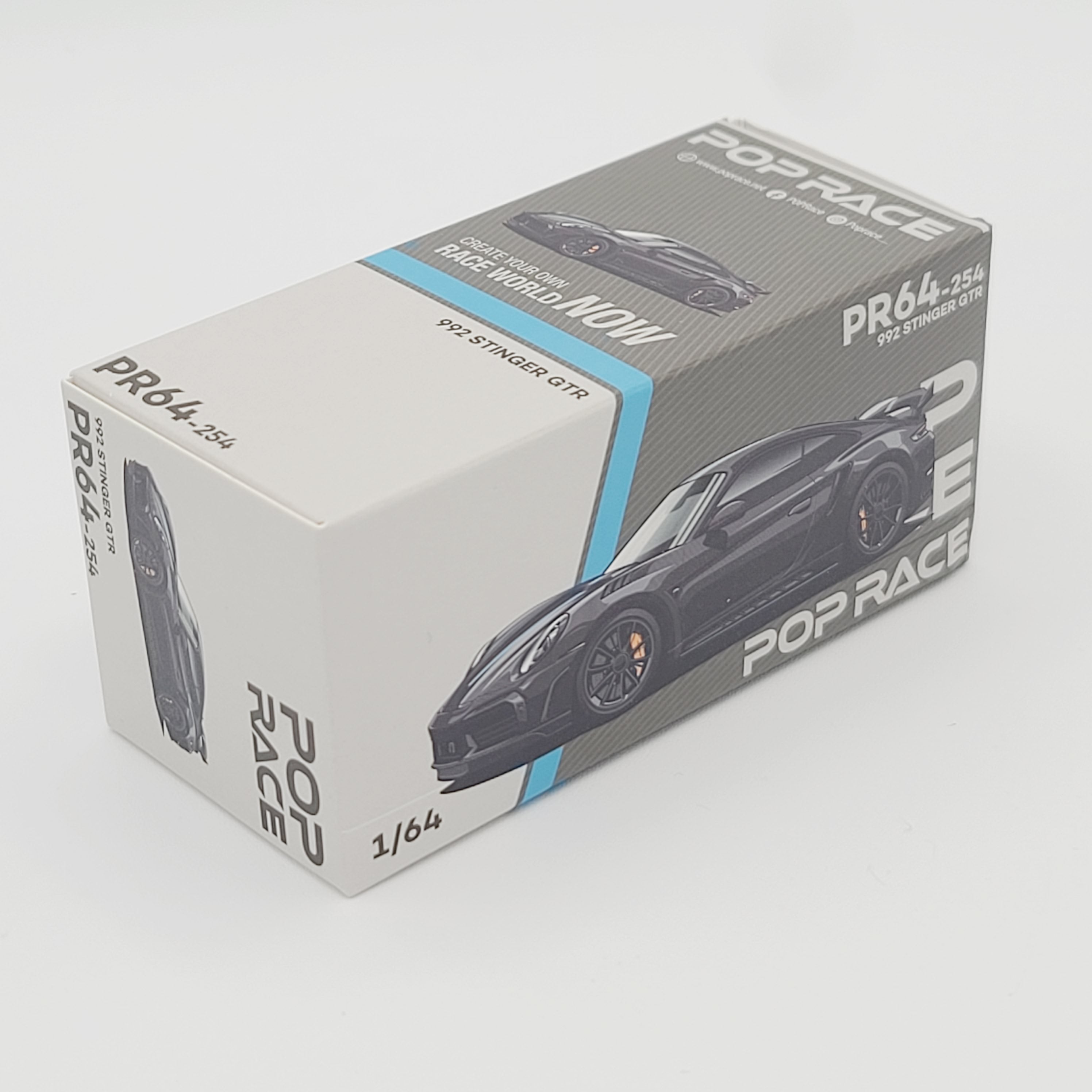 Pop Race Porsche 992 Stinger GTR - 1:64, Carbon Fiber, Blue Stripe (2025 Limited Edition)