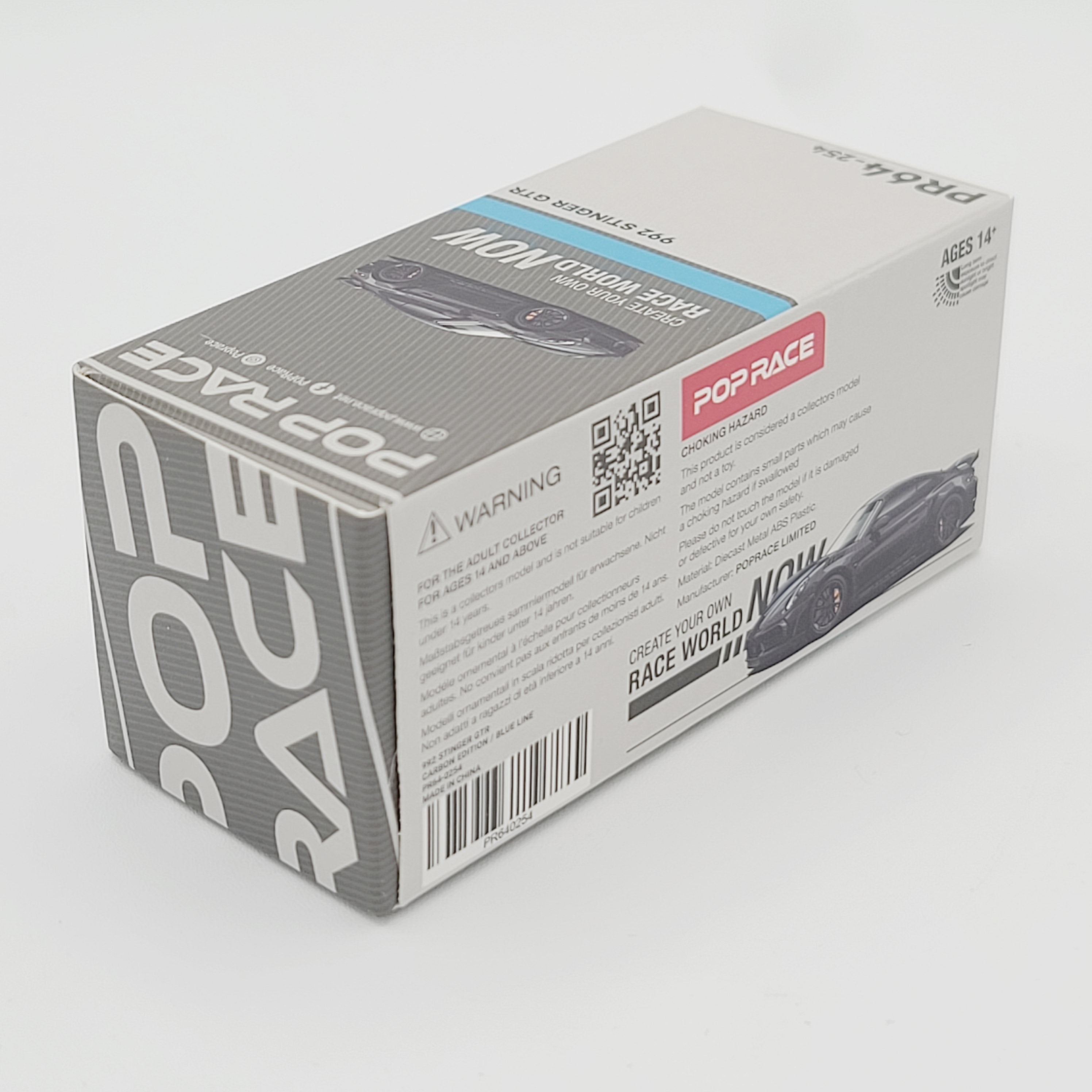 Pop Race Porsche 992 Stinger GTR - 1:64, Carbon Fiber, Blue Stripe (2025 Limited Edition)