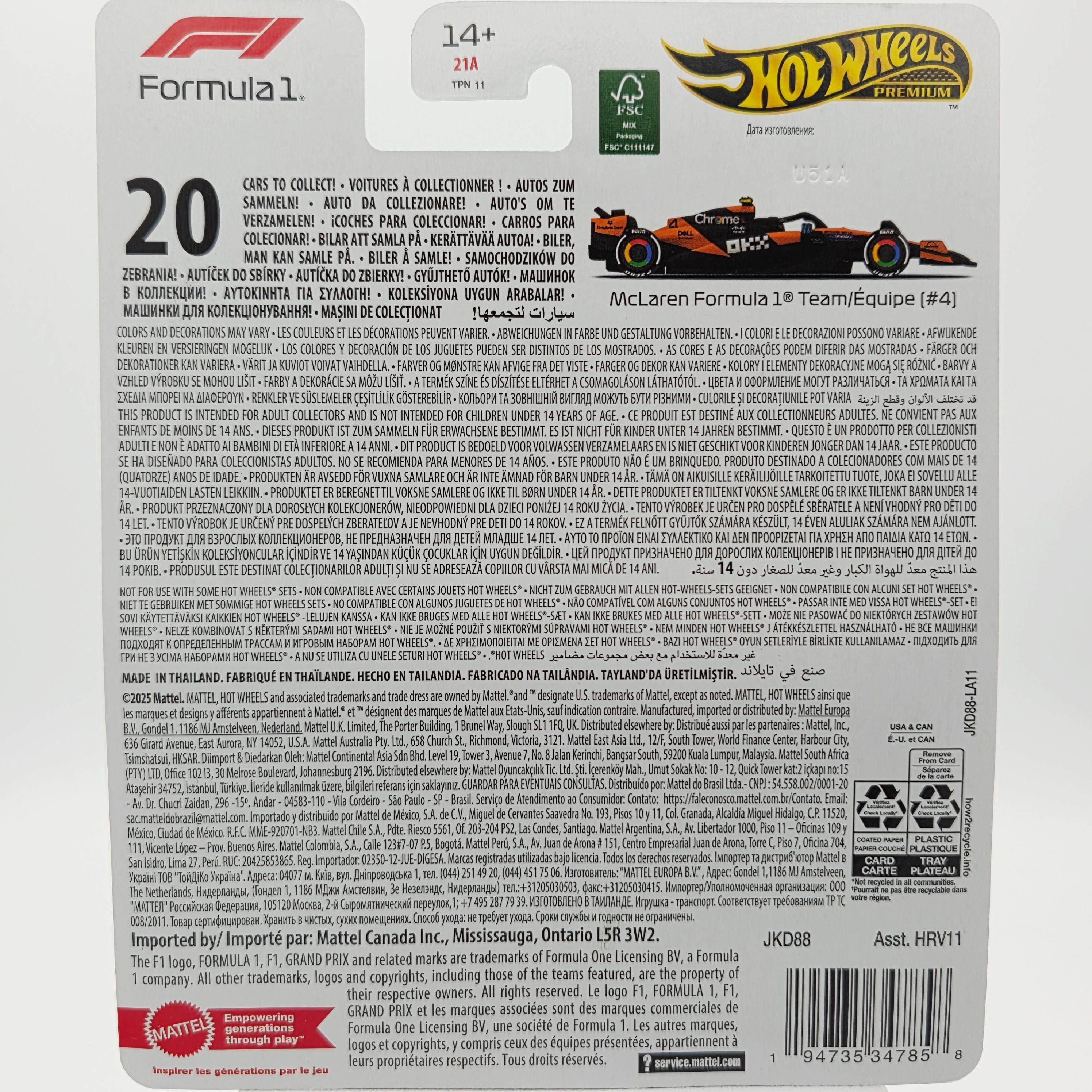 Hot Wheels McClaren F1 Team 2025 #4 Lando Norris (2026 Premium Formula 1 - Mix 1)