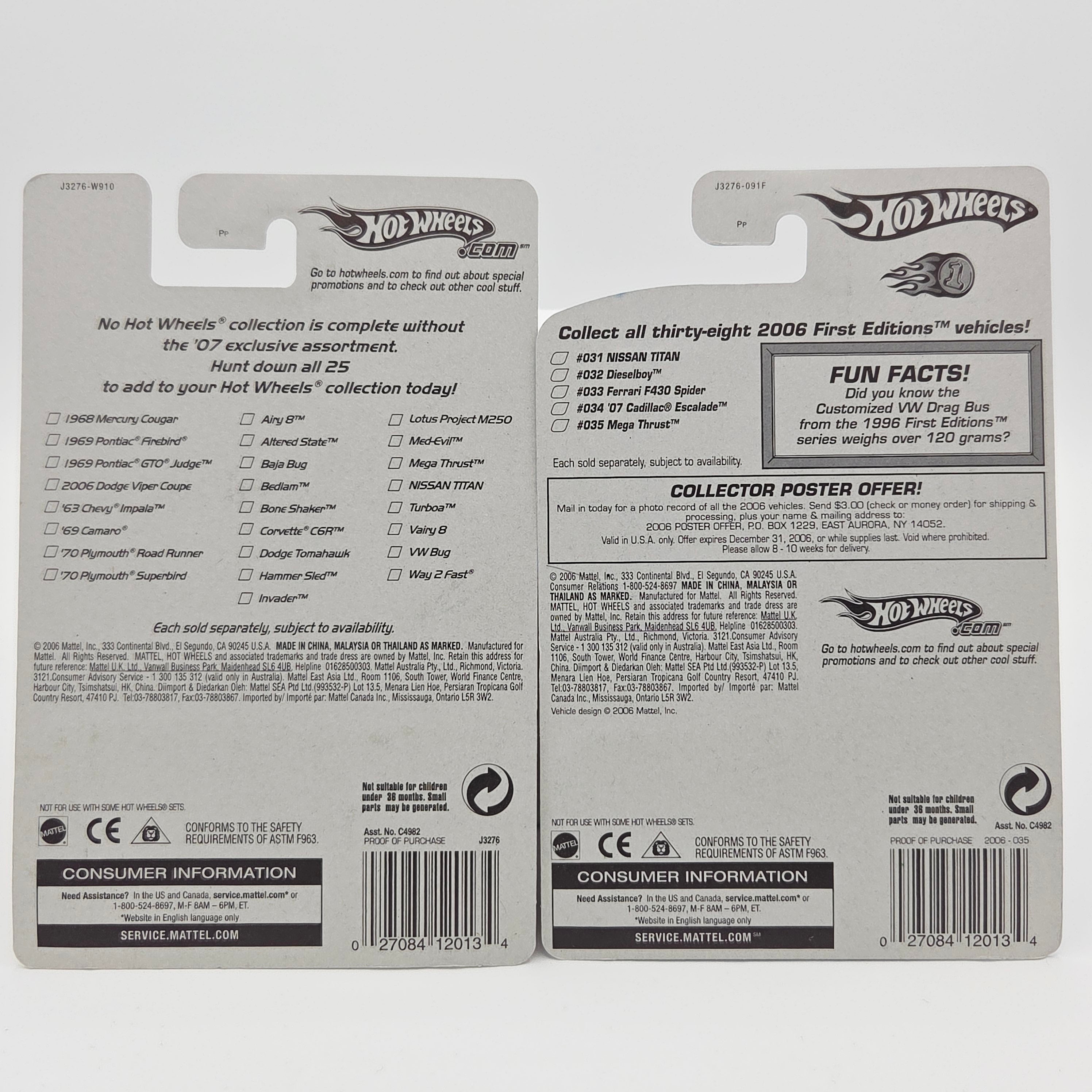 Hot Wheels - Mega Thrust - 2× Variations - Faster than Ever Wheels (2007 HW Basic)