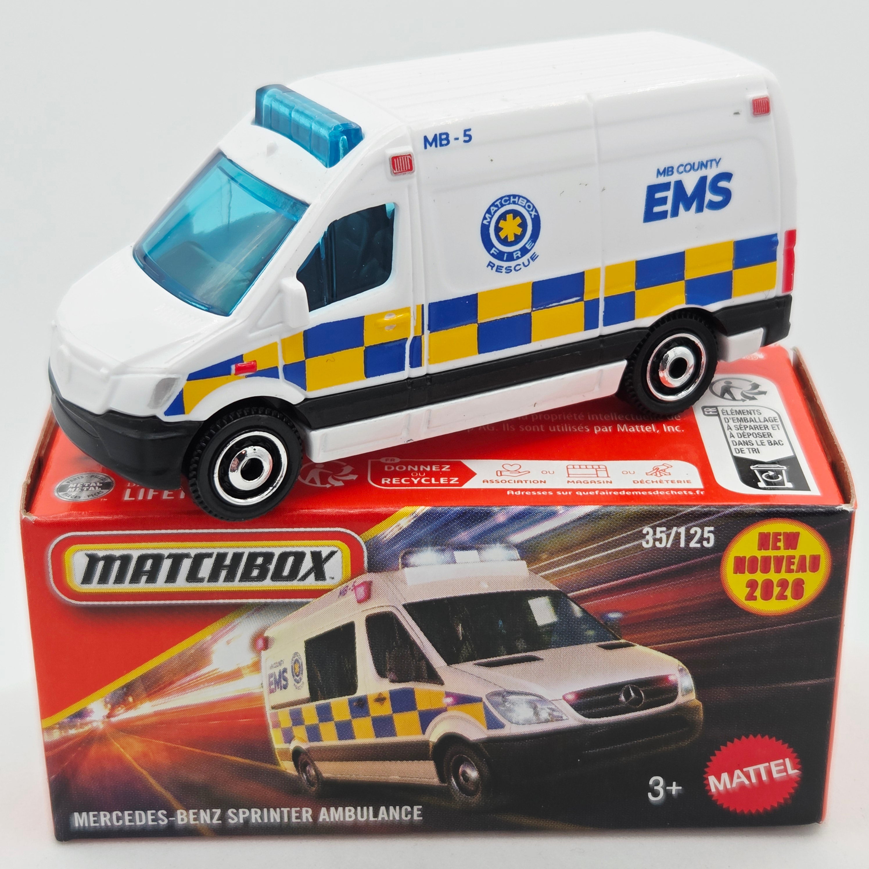 Matchbox '24 Mercedes-Benz Sprinter Ambulance (2026 Mix 6 F Basic - Power Grabs)