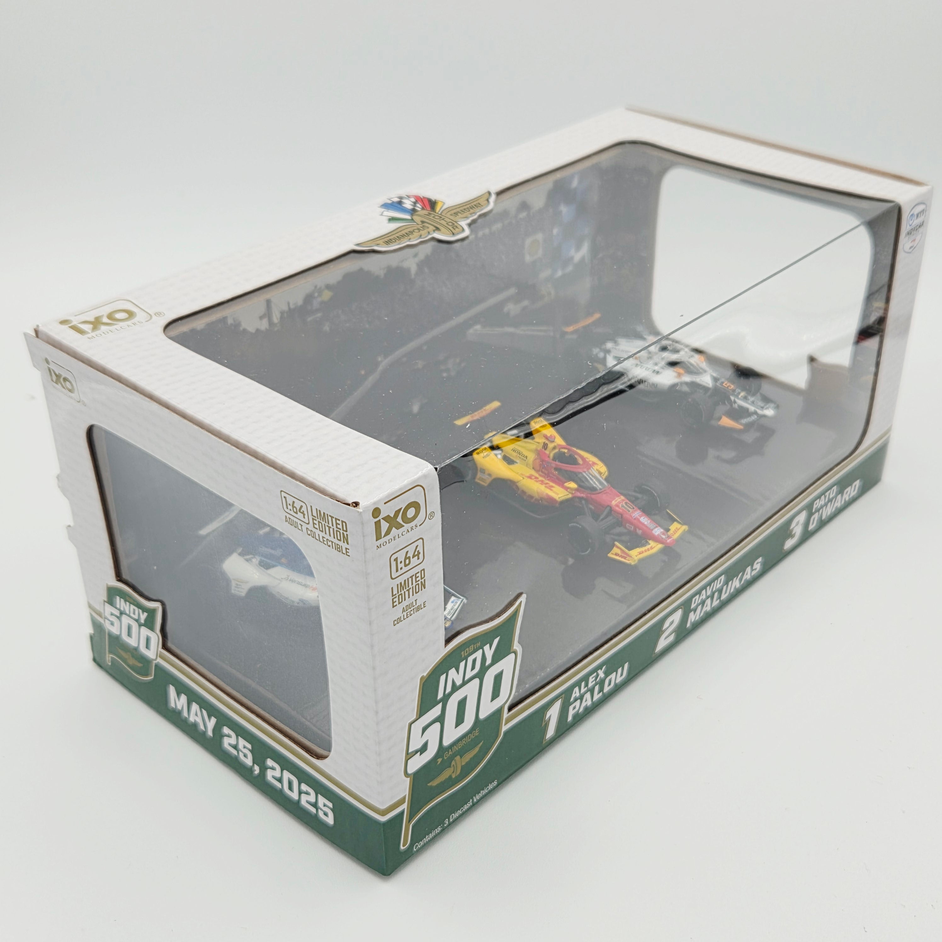 iXO Model Cars - 2025 Indy 500 Victory Row Collector's Set - 1:64 Palou / Malukas / O'Ward (2026 Limited Edition)