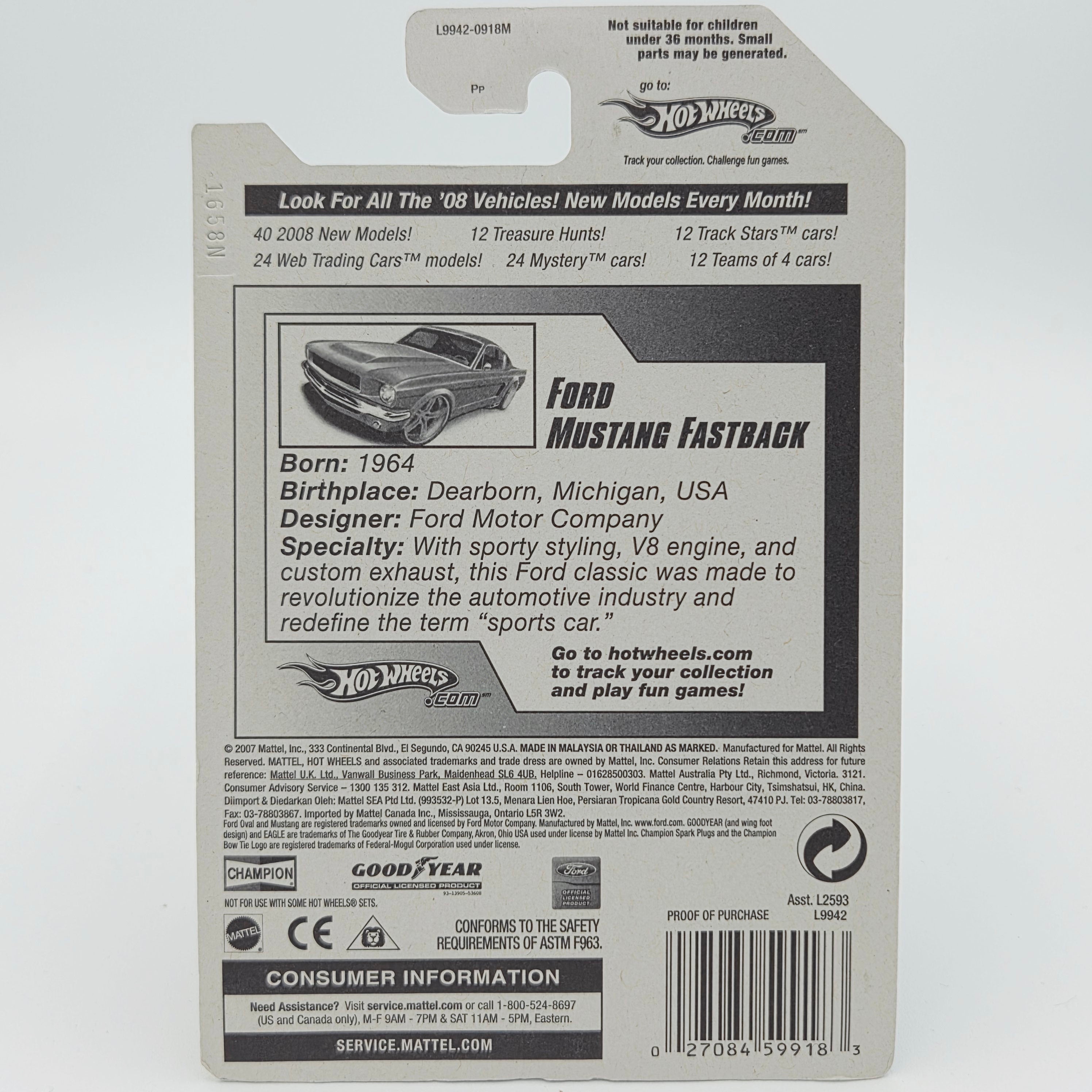 Hot Wheels '65 Ford Mustang 2+2 Fastback, White (2008 HW Basic - New Models)