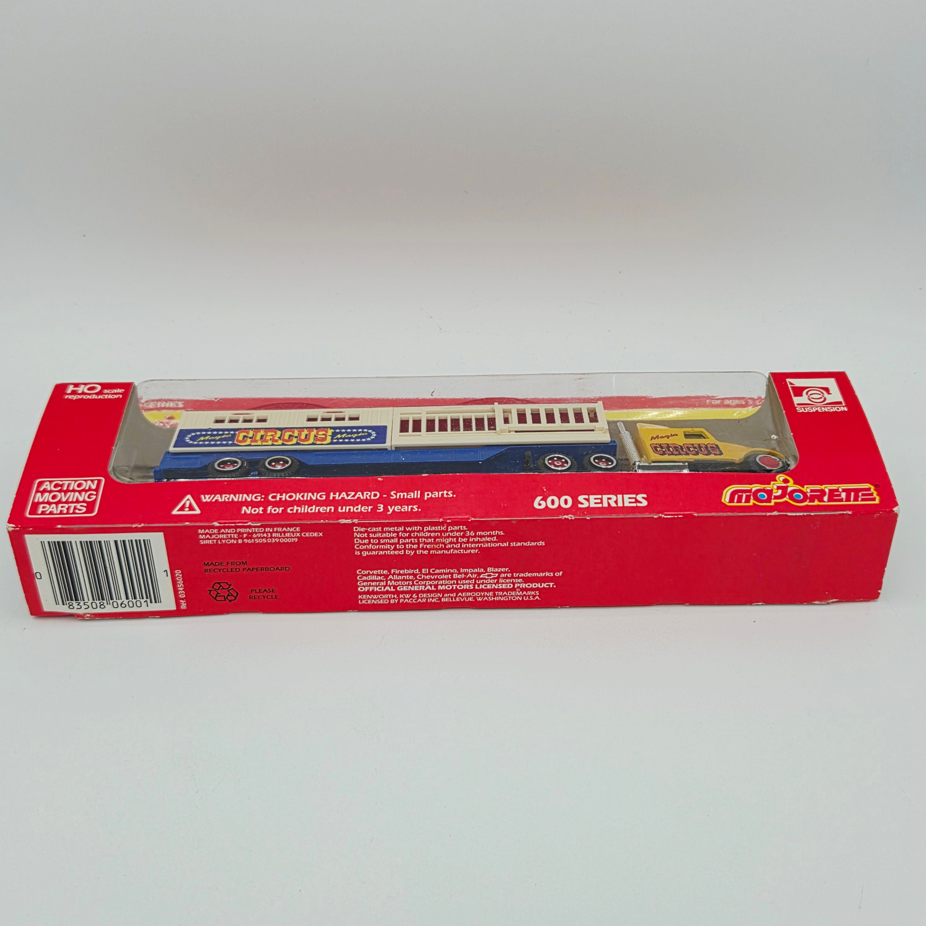 Majorette Kenworth Semi Cab Caged Trailer Truck "Circus" - 1:87, Unpunched Card (1990s Super Movers 600 Series)